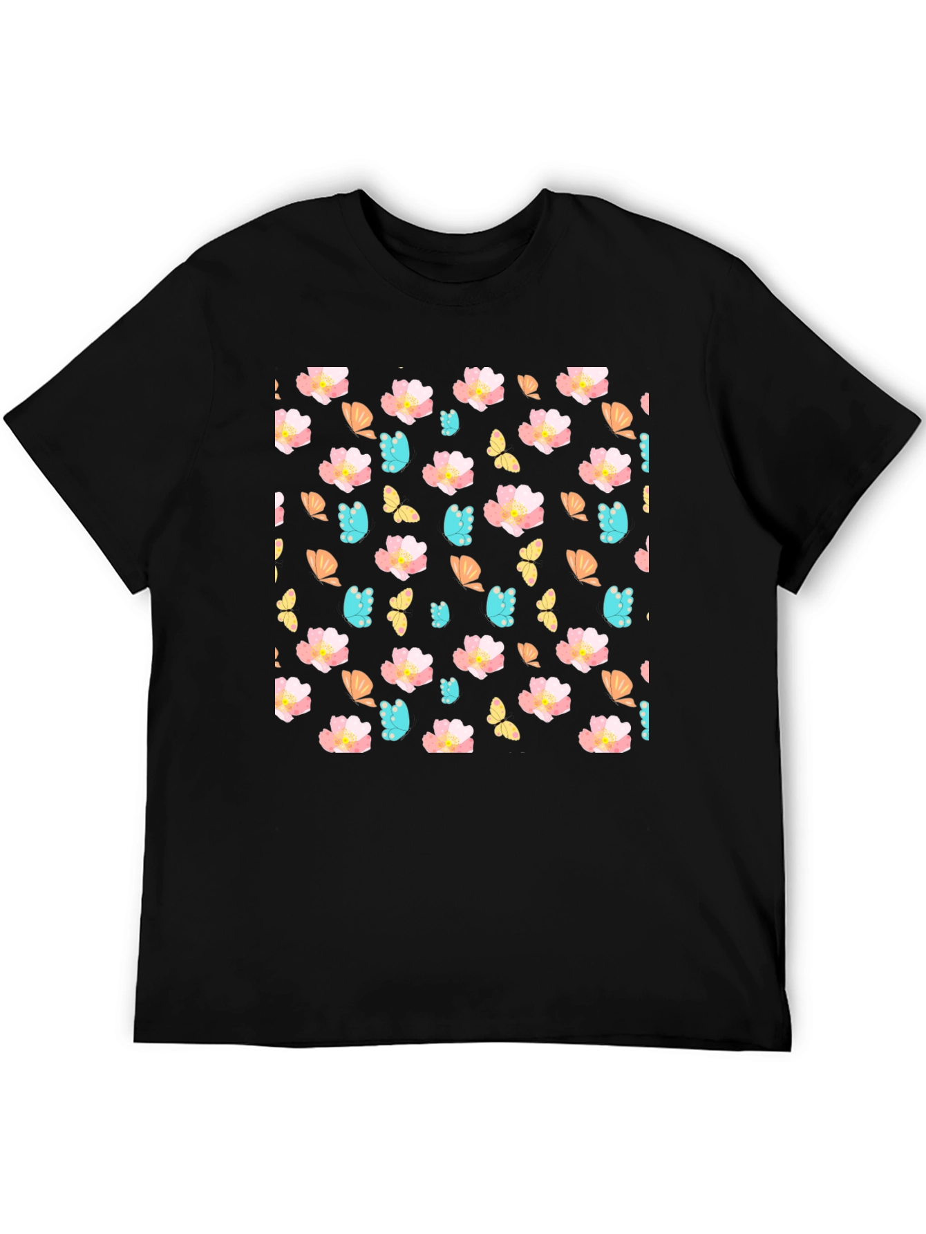 Floral Butterfly Print Crew Neck Tee
