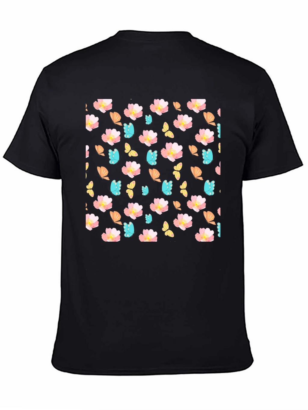 Floral Butterfly Print Crew Neck Tee