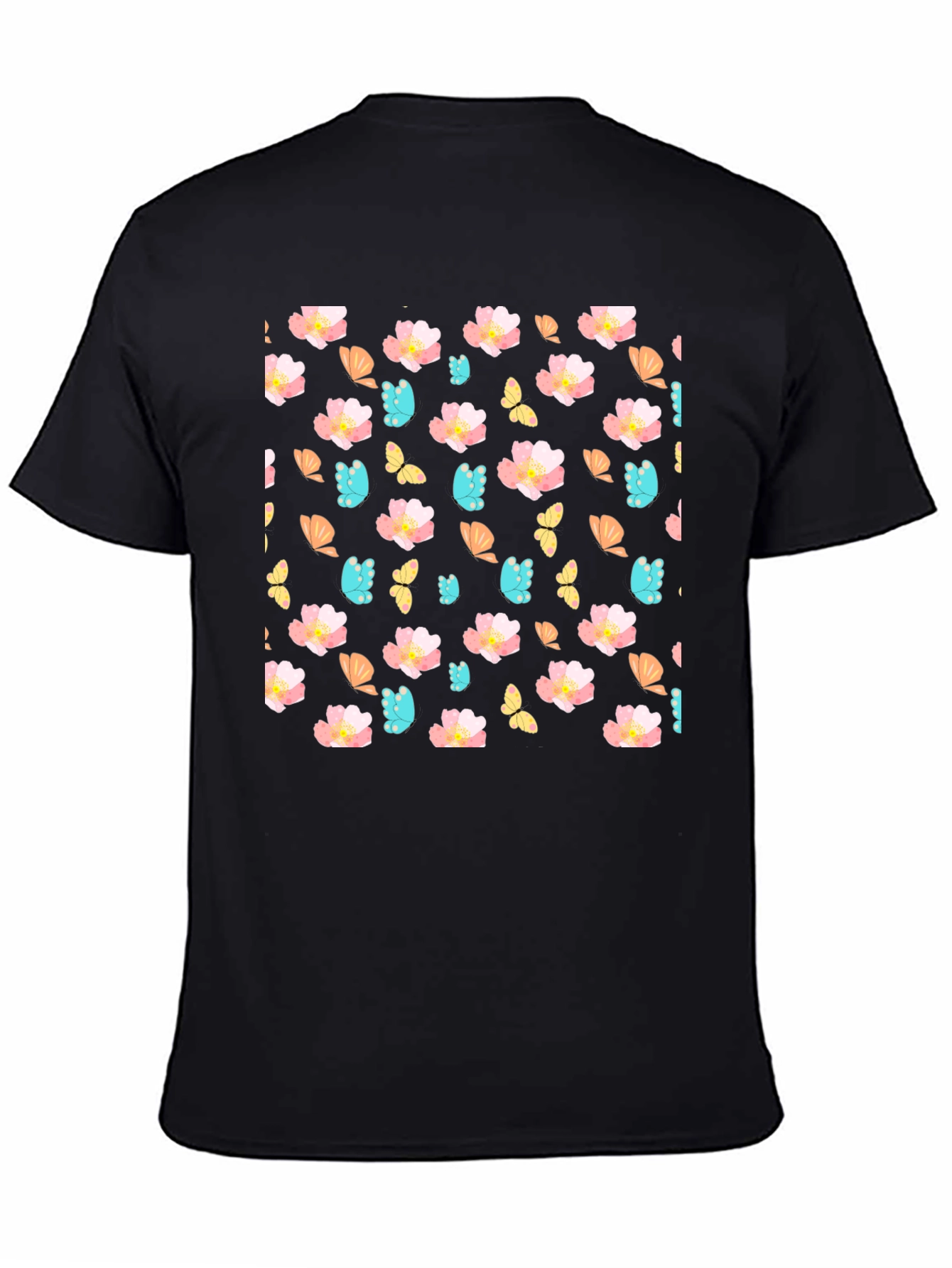 Floral Butterfly Print Crew Neck Tee