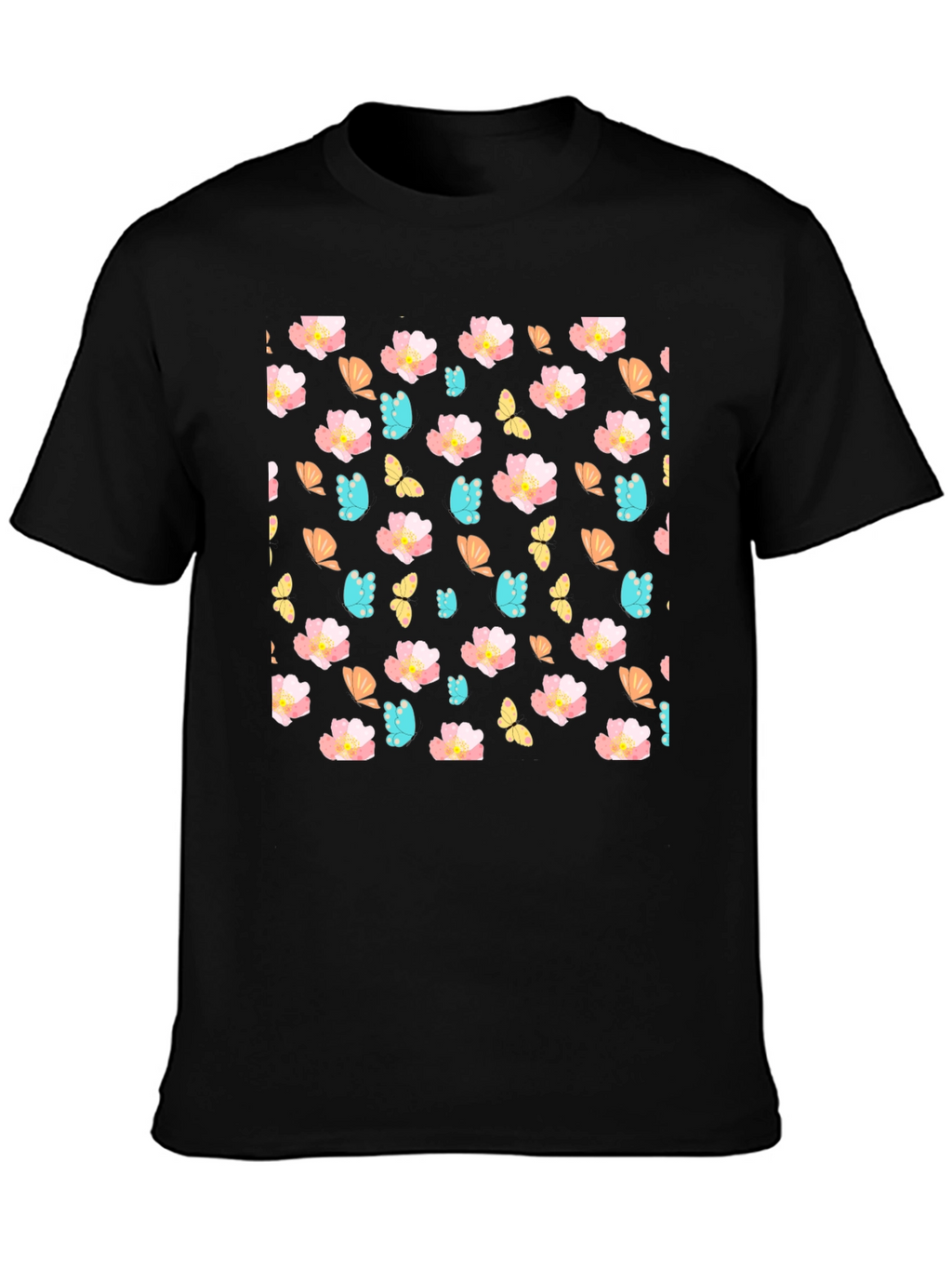 Floral Butterfly Print Crew Neck Tee