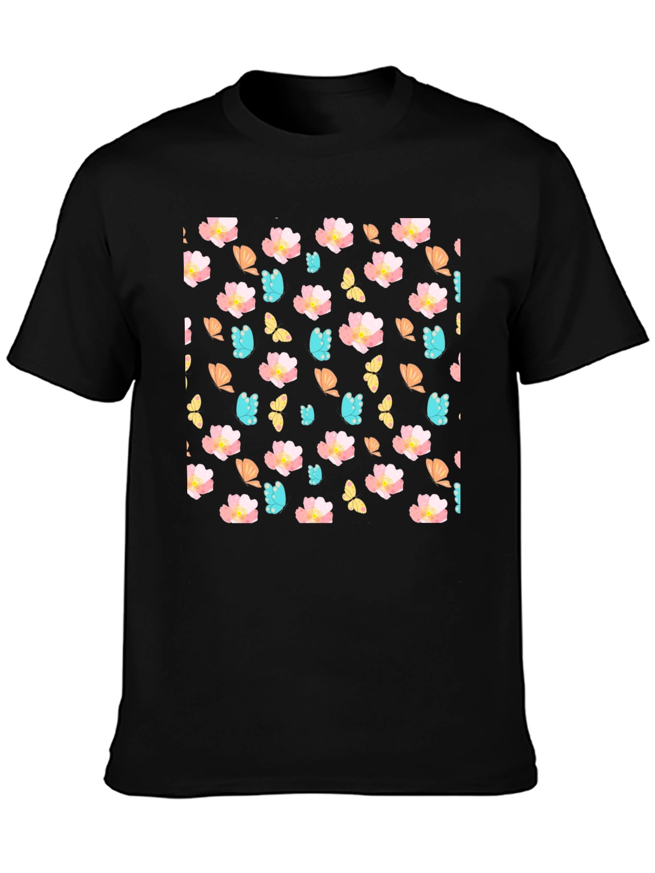 Floral Butterfly Print Crew Neck Tee