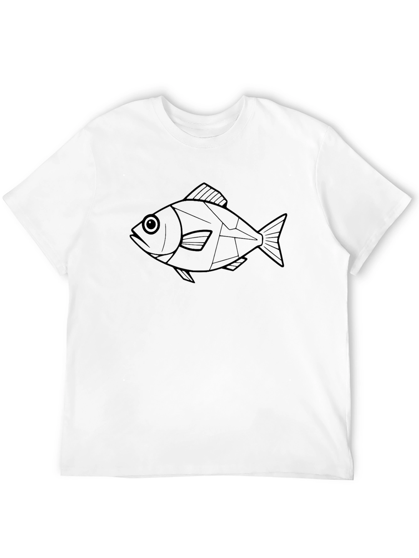 Geometric Fish Graphic Tee - Black Cotton Shirt