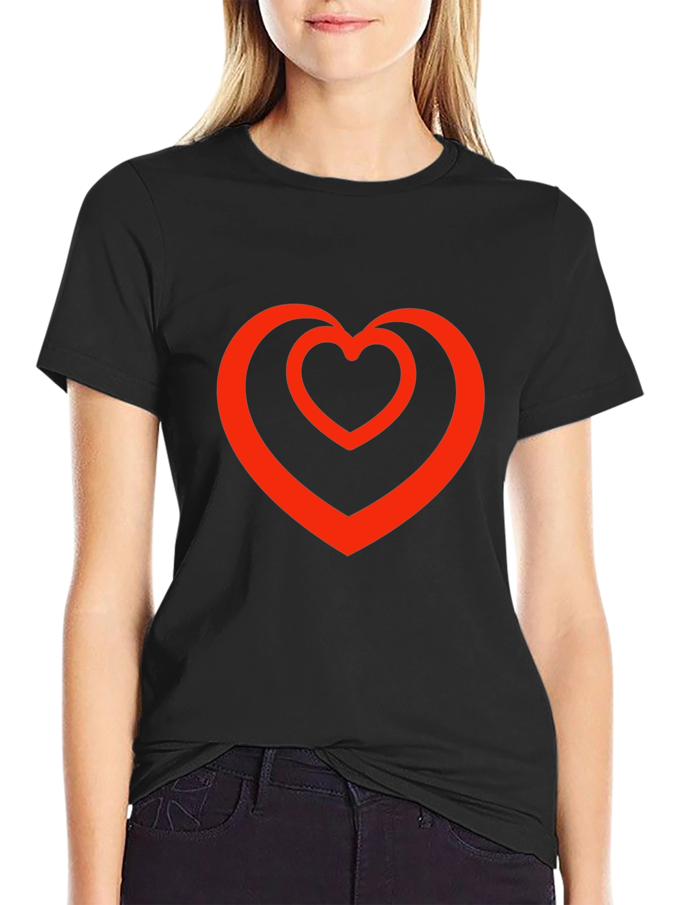 Heart Within a Heart Graphic Tee - Black