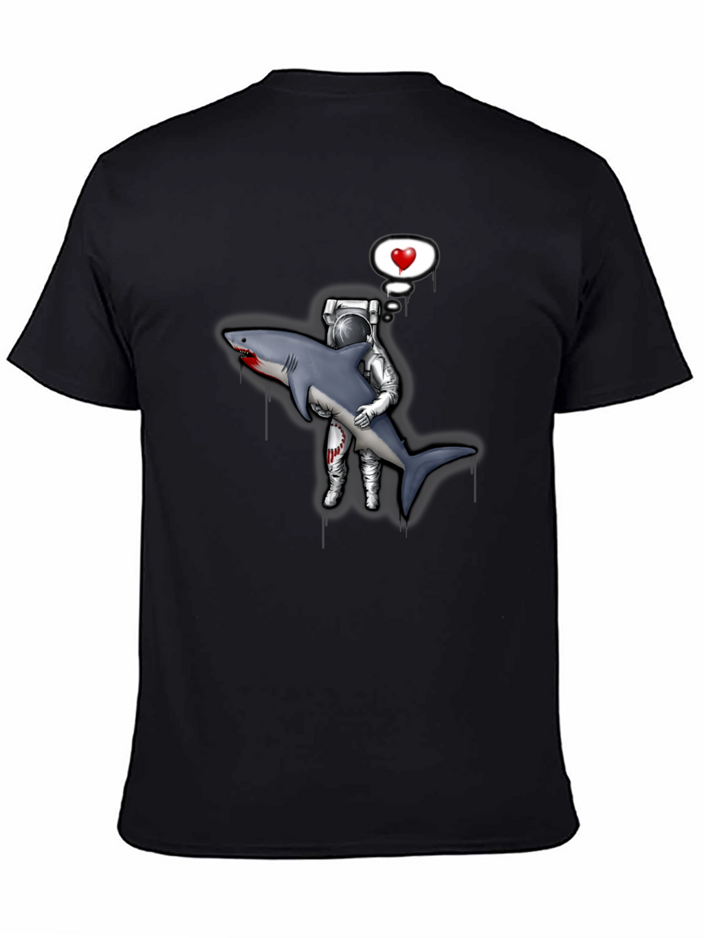 Astronaut Shark Love Black T-Shirt
