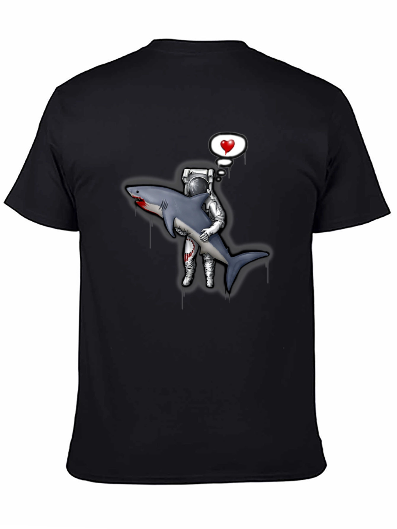 Astronaut Shark Love Black T-Shirt