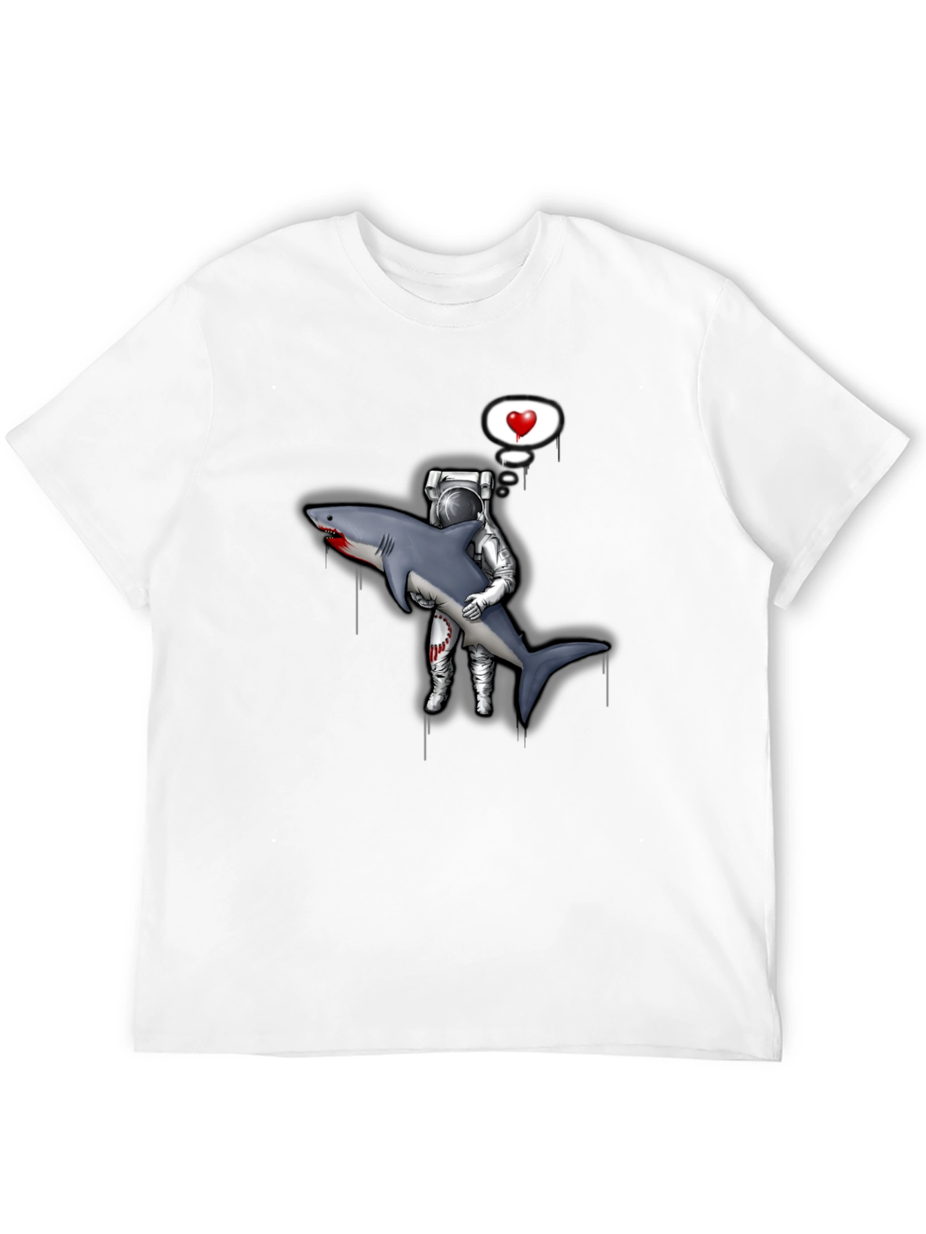 Astronaut Shark Love Black T-Shirt