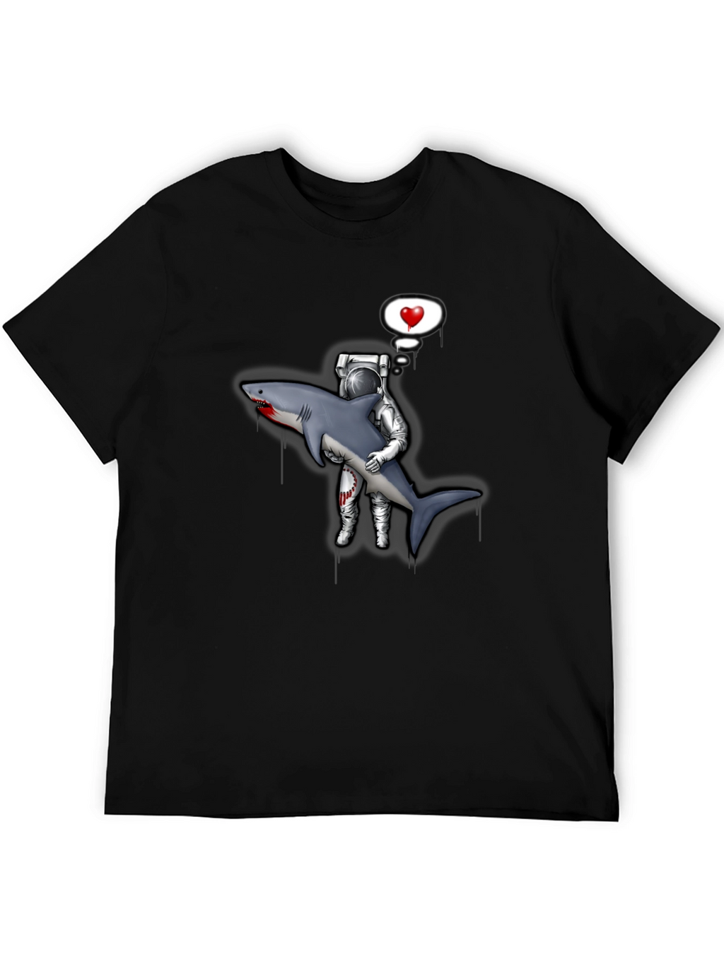 Astronaut Shark Love Black T-Shirt
