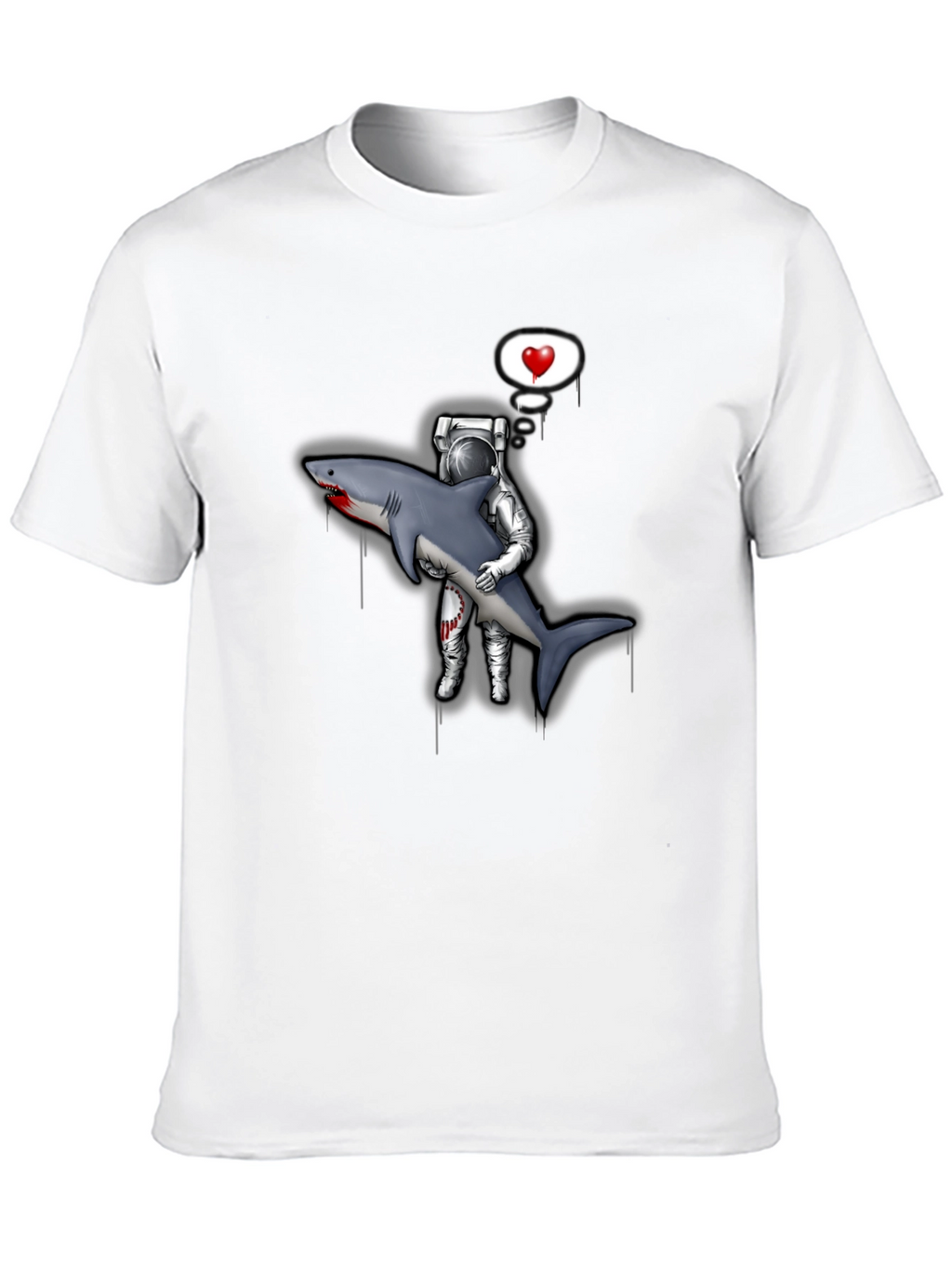 Astronaut Shark Love Black T-Shirt