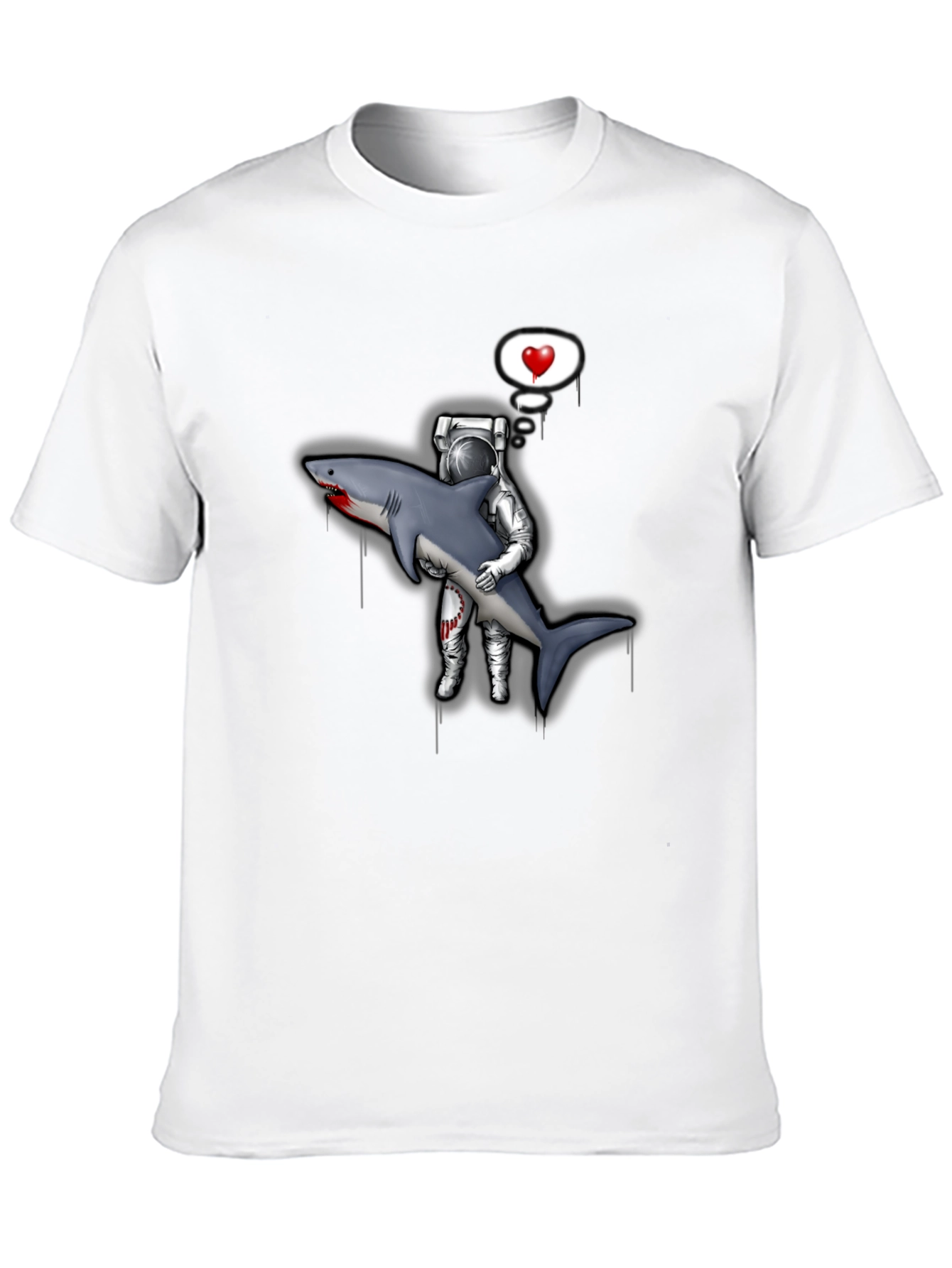 Astronaut Shark Love Black T-Shirt