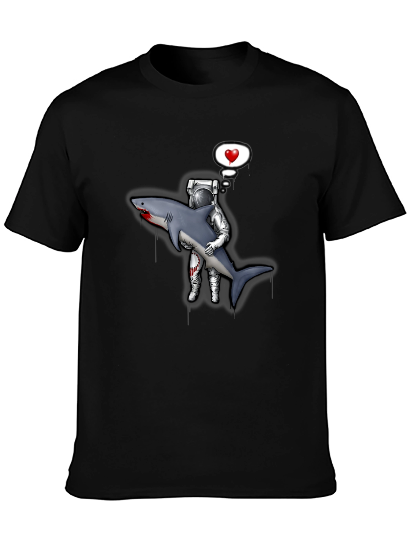 Astronaut Shark Love Black T-Shirt