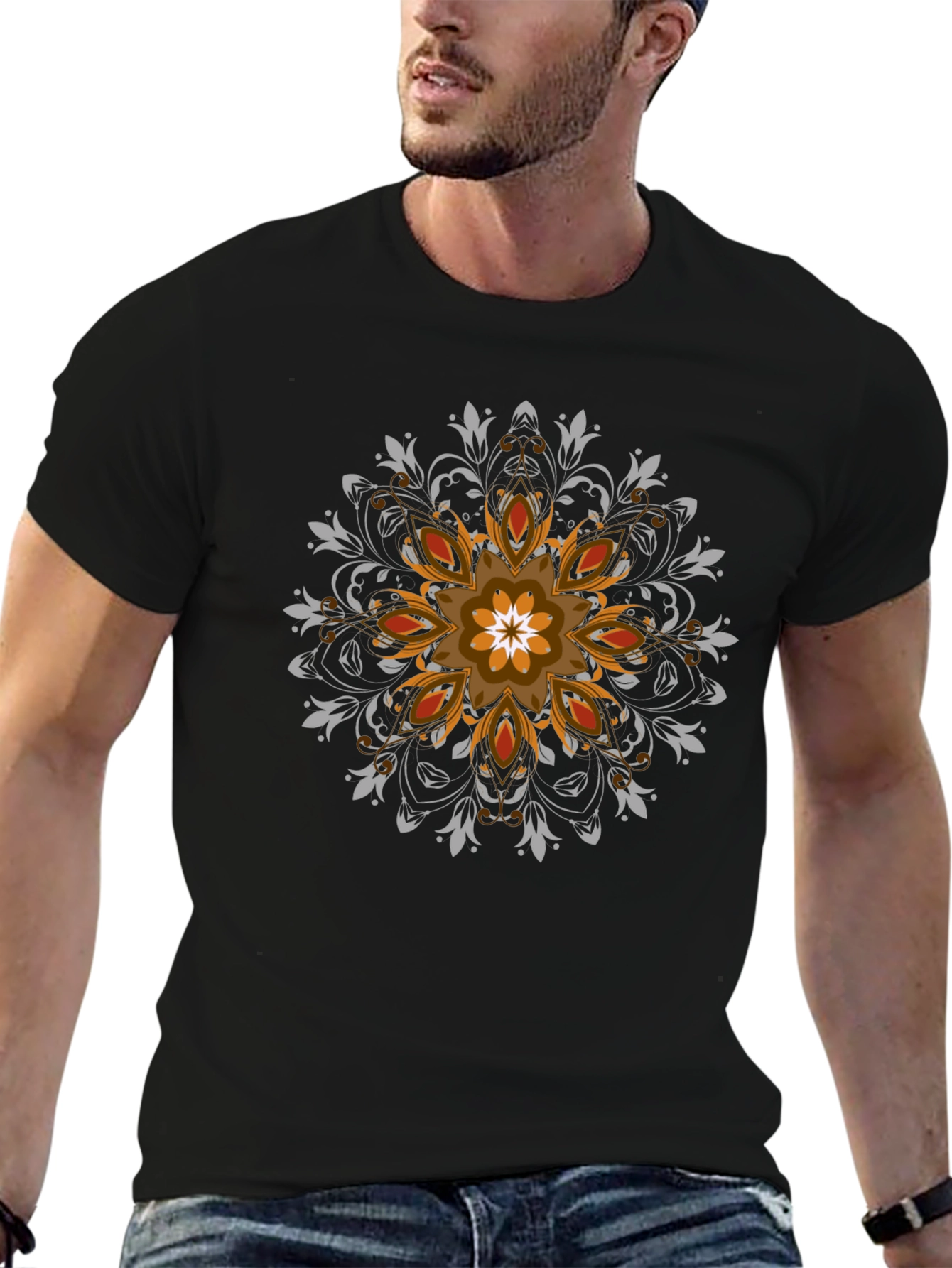 Abstract Mandala Graphic Mens Black Tee