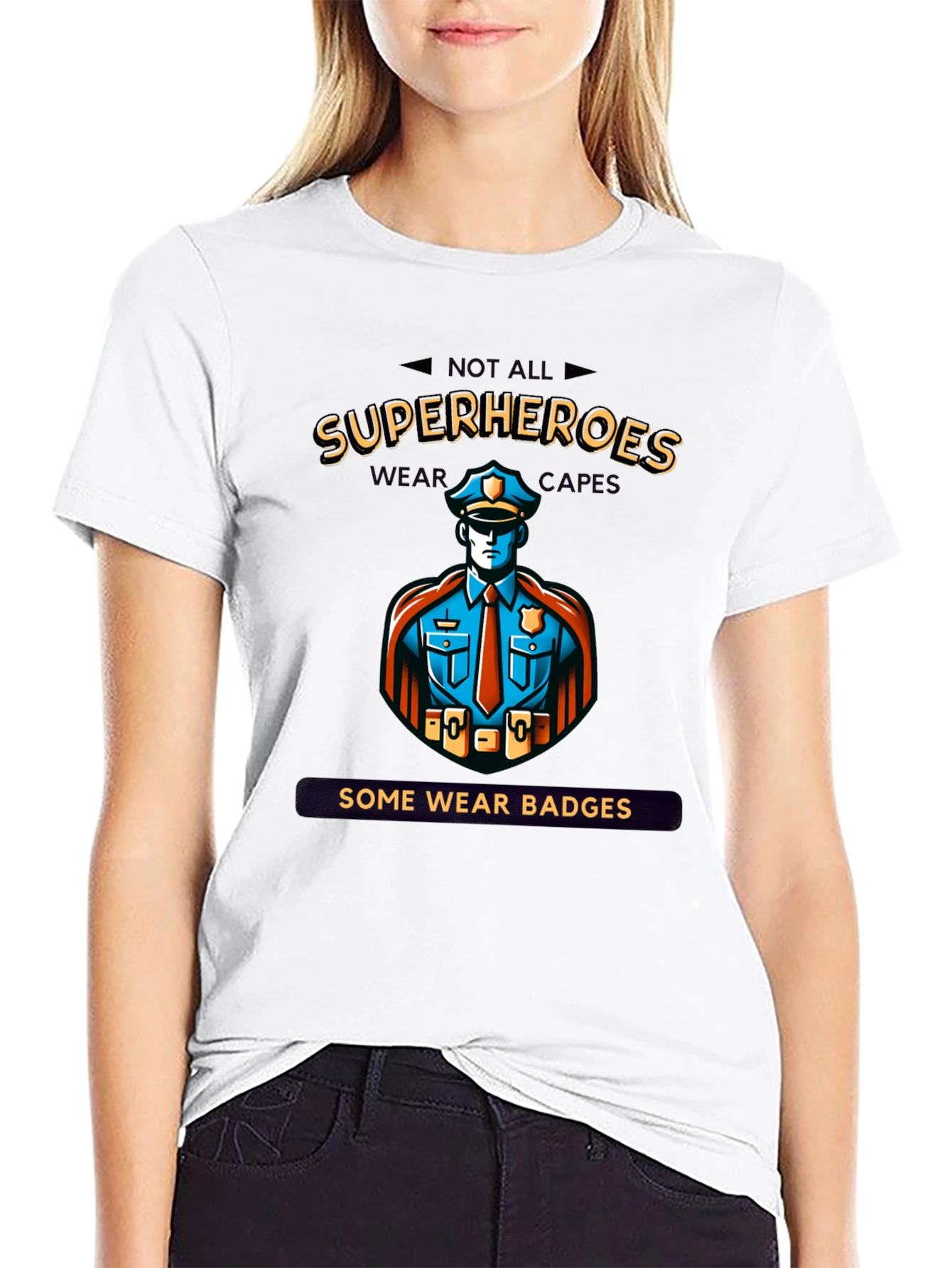 Superheroes Wear Badges Black T-Shirt