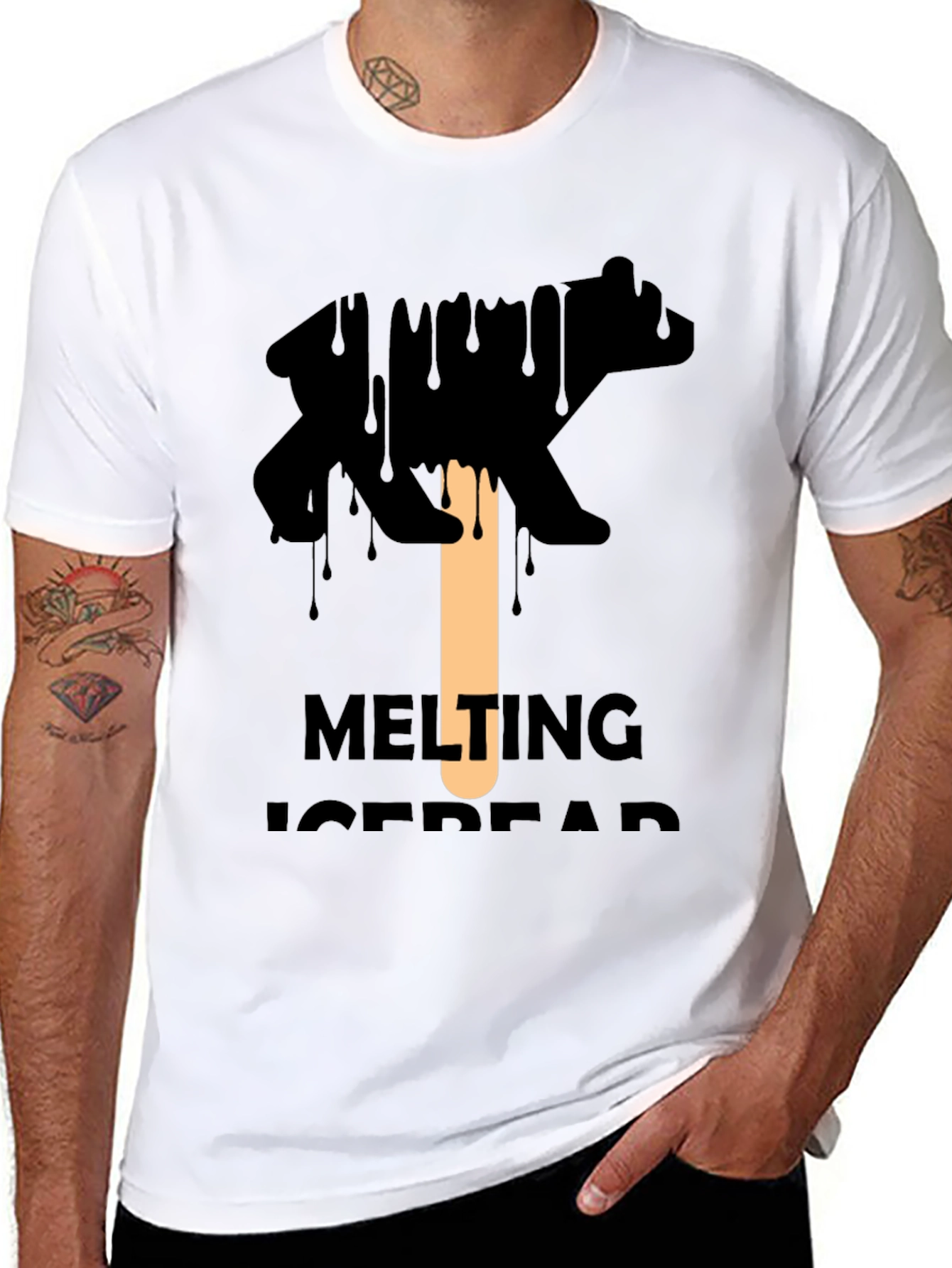 Melting Ice Bear Graphic Tee - Black Cotton T-Shirt