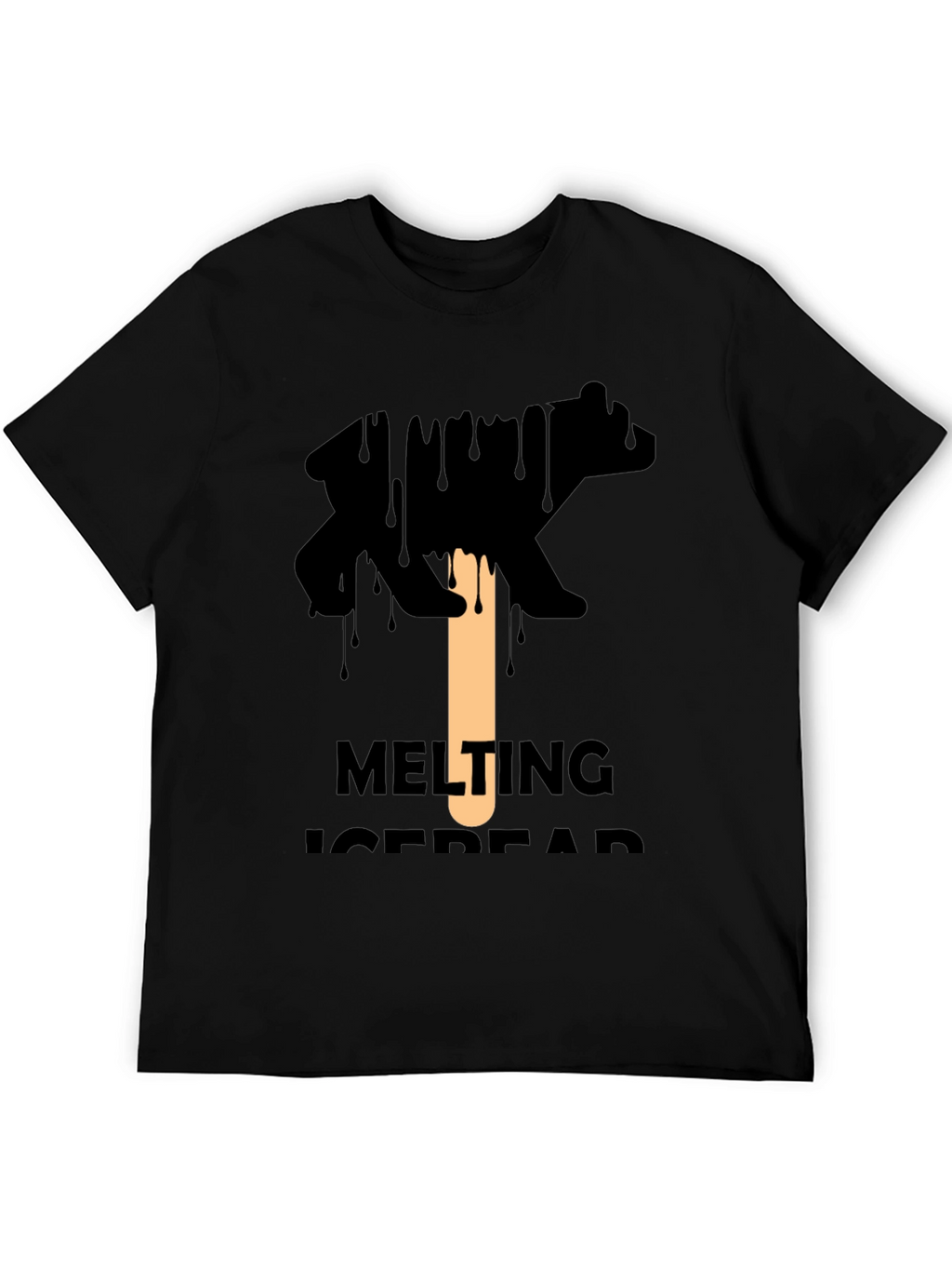 Melting Ice Bear Graphic Tee - Black Cotton T-Shirt