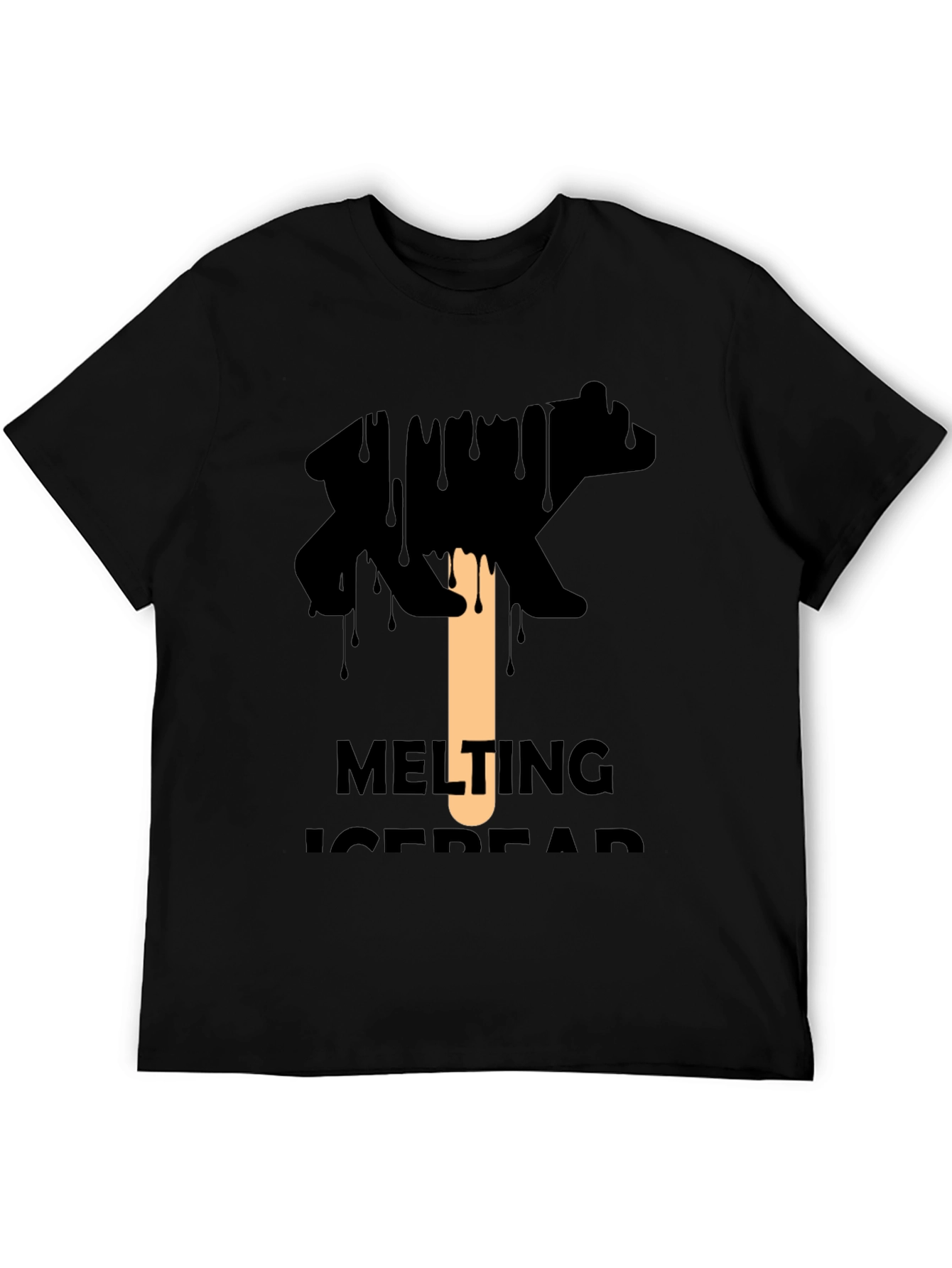Melting Ice Bear Graphic Tee - Black Cotton T-Shirt