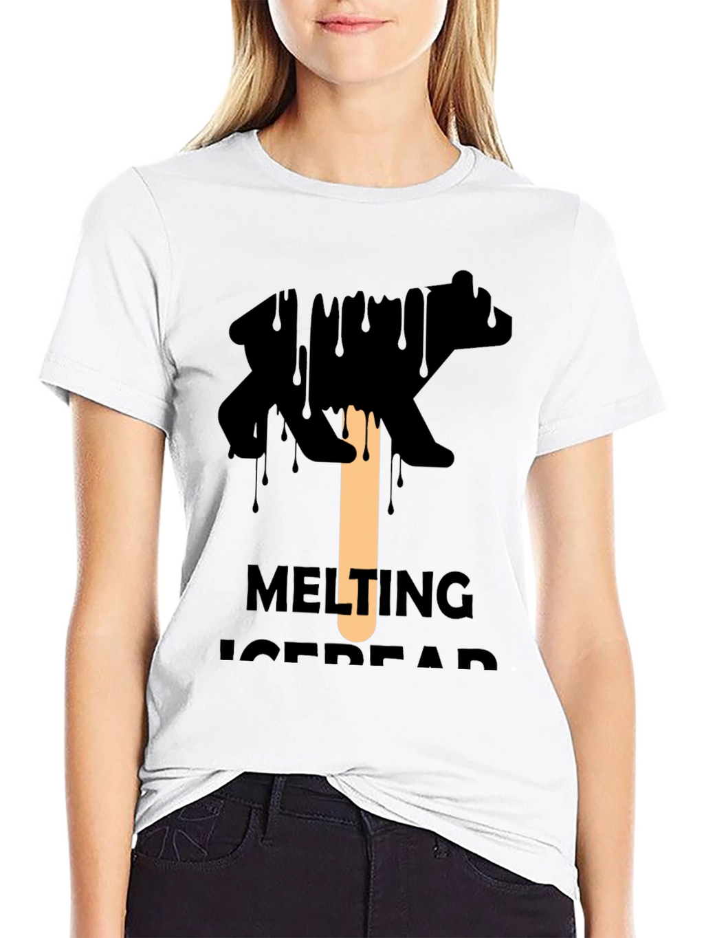 Melting Ice Bear Graphic Tee - Black Cotton T-Shirt