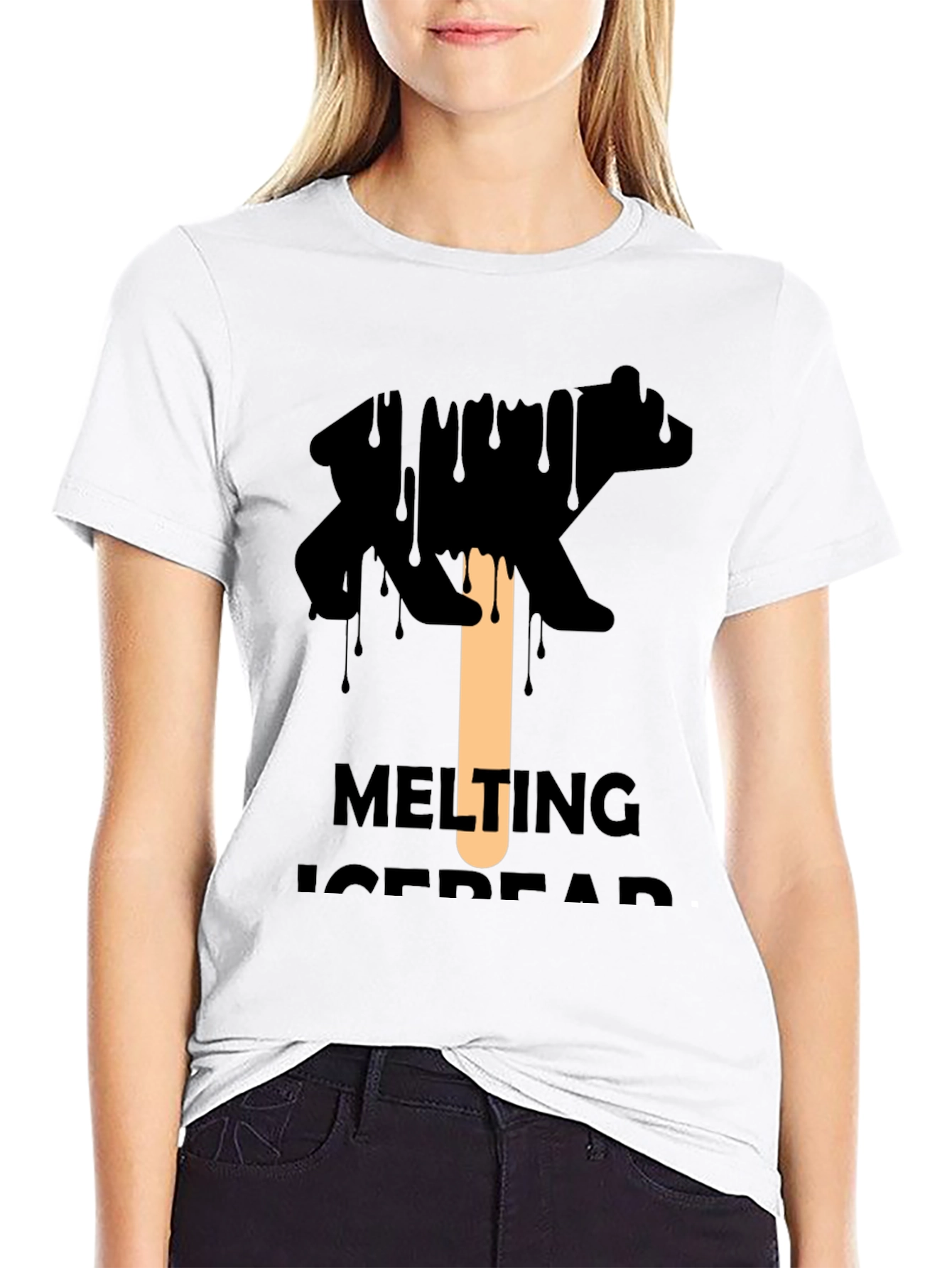 Melting Ice Bear Graphic Tee - Black Cotton T-Shirt