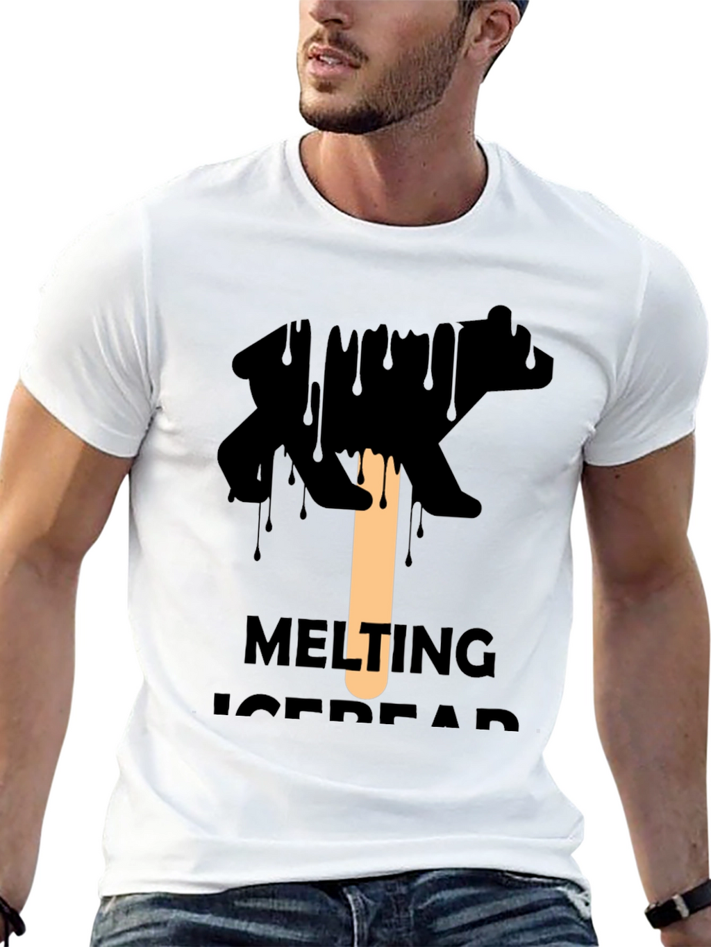 Melting Ice Bear Graphic Tee - Black Cotton T-Shirt