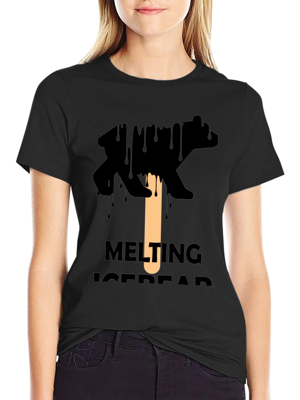 Melting Ice Bear Graphic Tee - Black Cotton T-Shirt