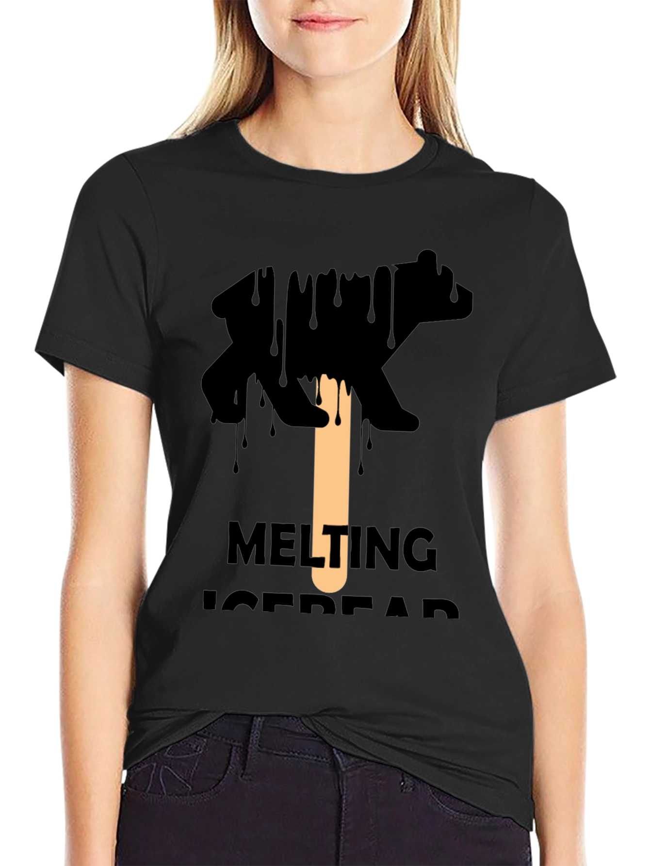 Melting Ice Bear Graphic Tee - Black Cotton T-Shirt