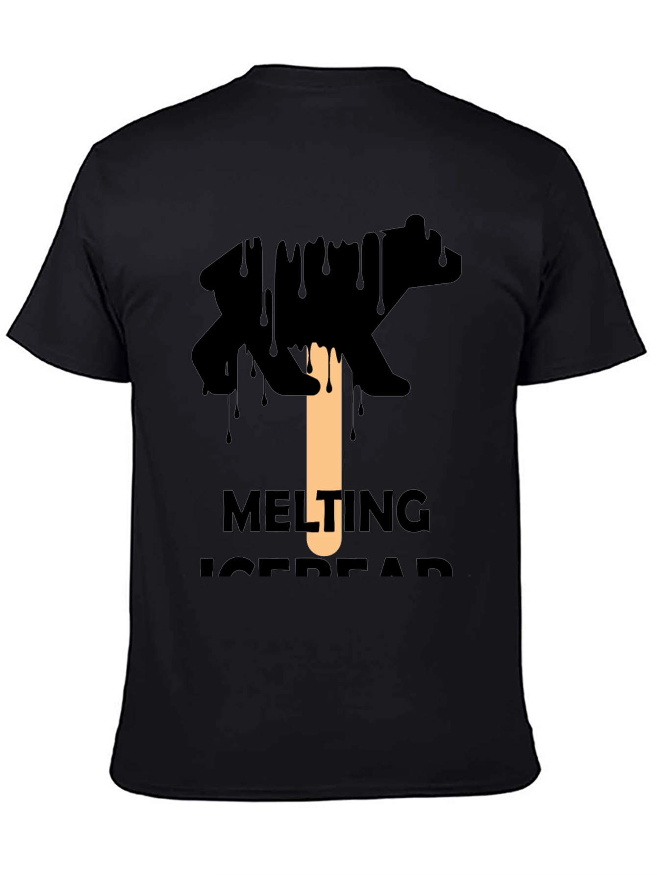 Melting Ice Bear Graphic Tee - Black Cotton T-Shirt