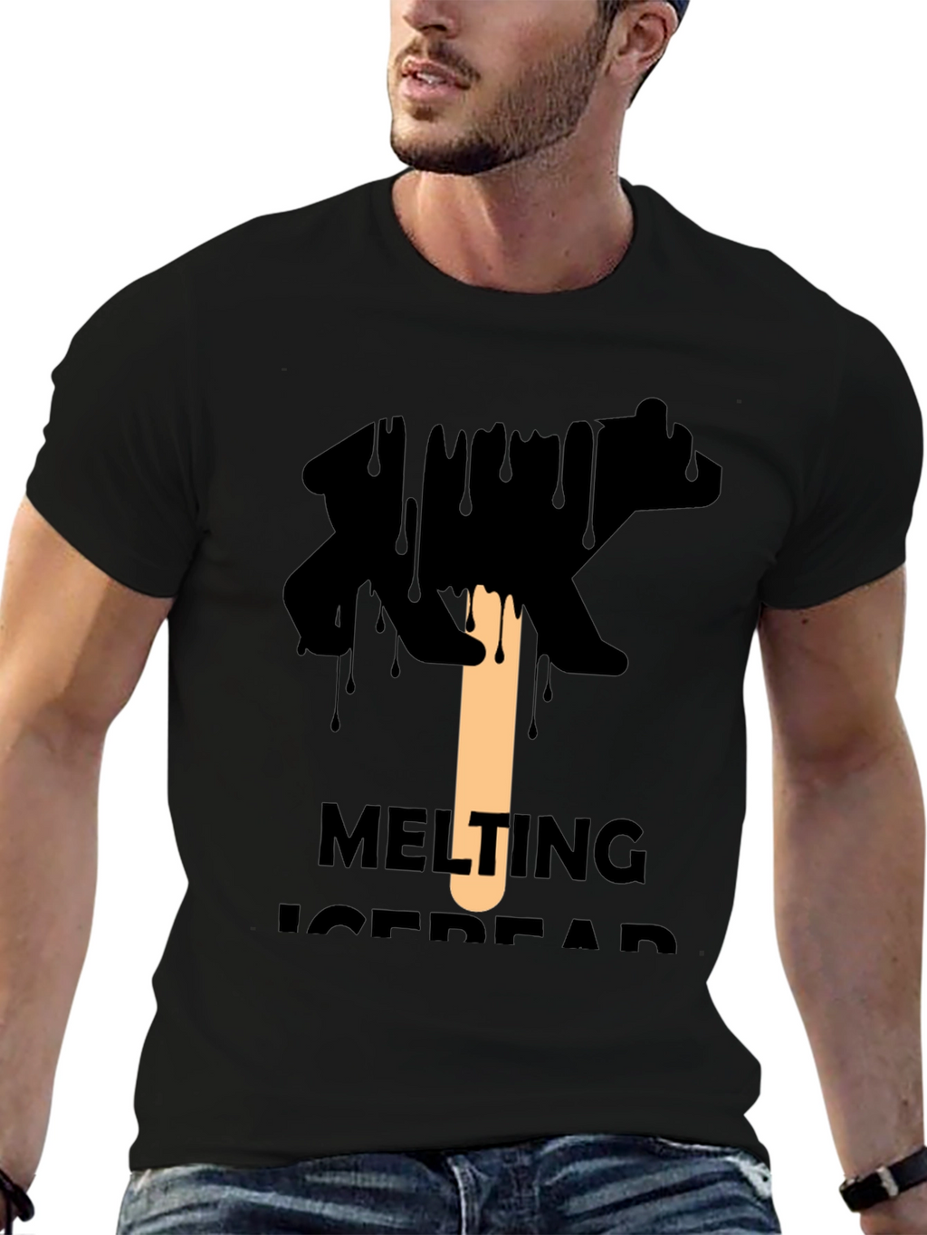 Melting Ice Bear Graphic Tee - Black Cotton T-Shirt