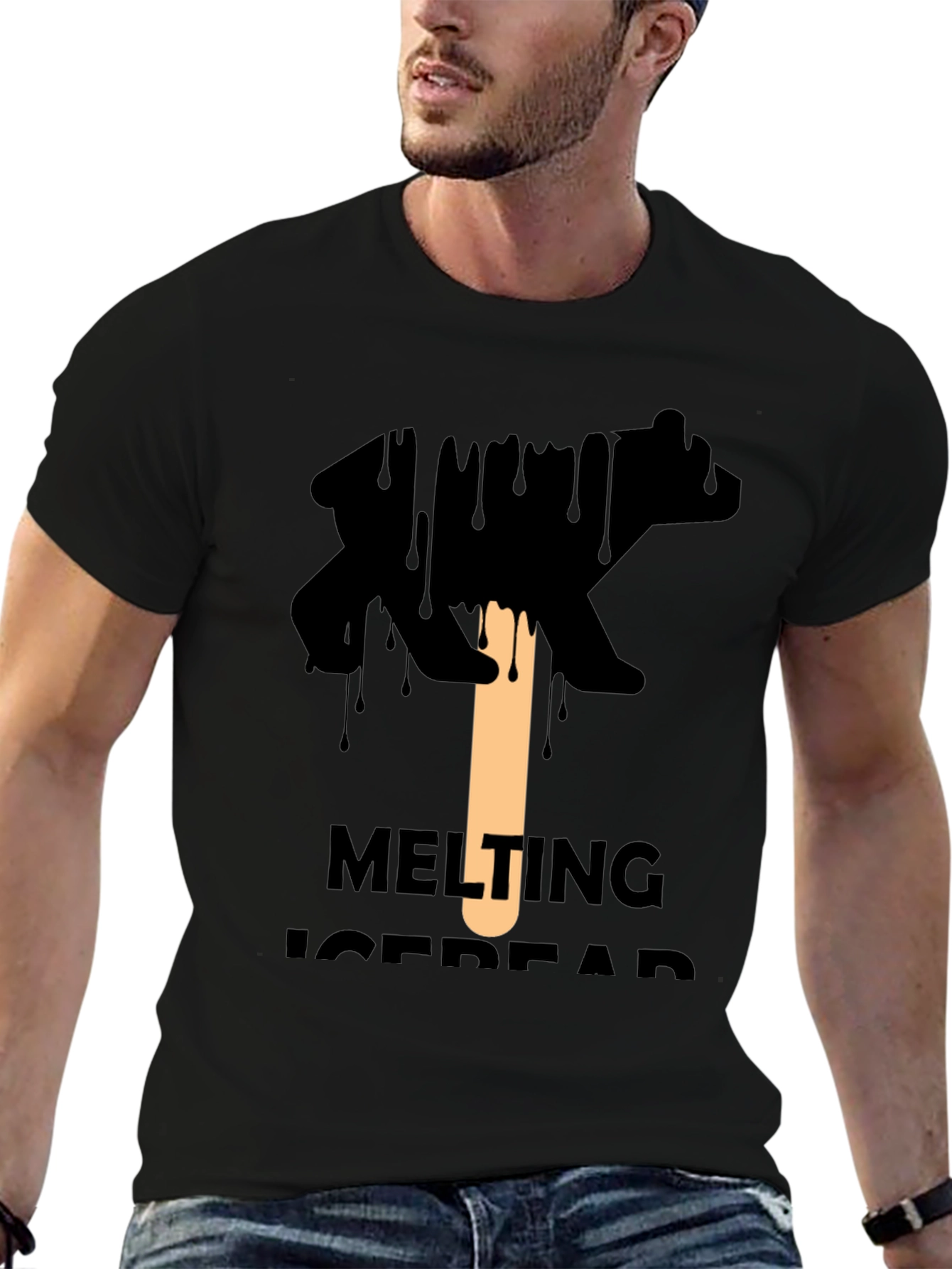 Melting Ice Bear Graphic Tee - Black Cotton T-Shirt