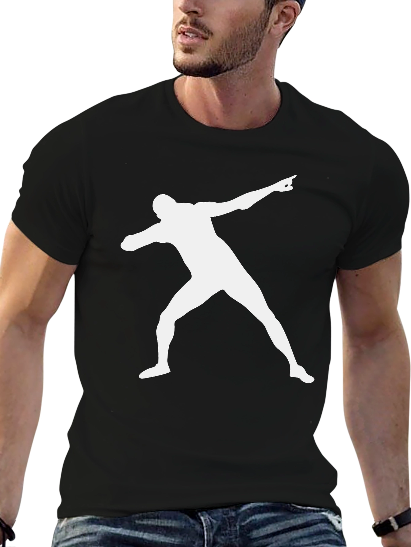Mens Black T-Shirt with Athlete Graphic