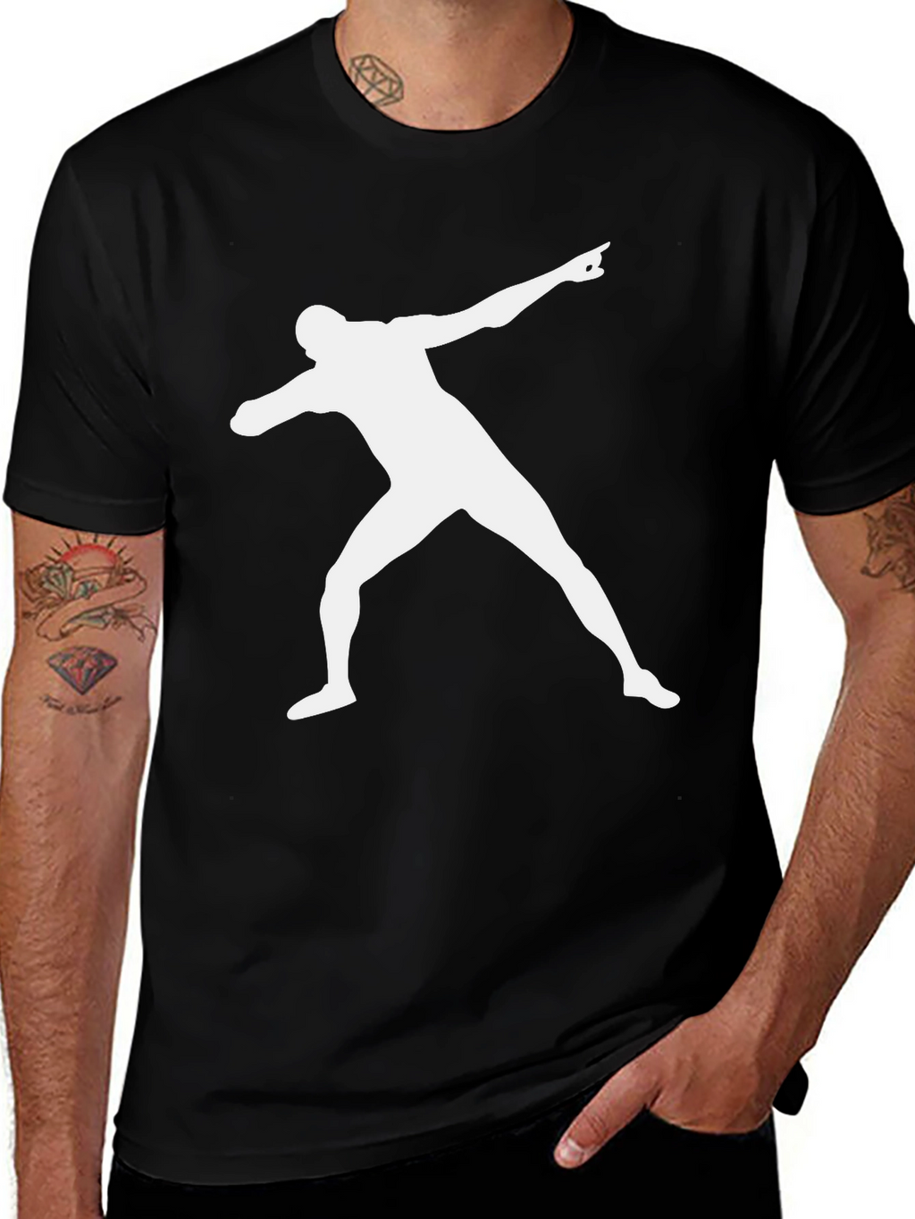 Mens Black T-Shirt with Athlete Graphic