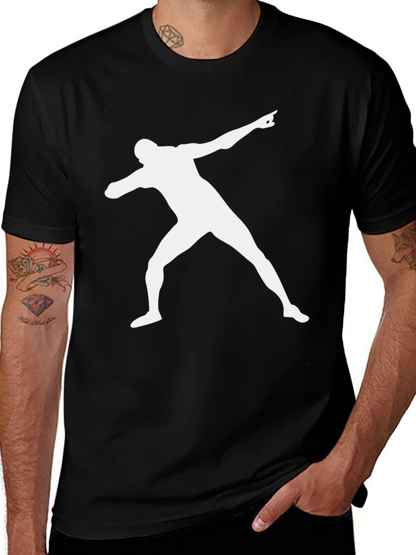 Mens Black T-Shirt with Athlete Graphic