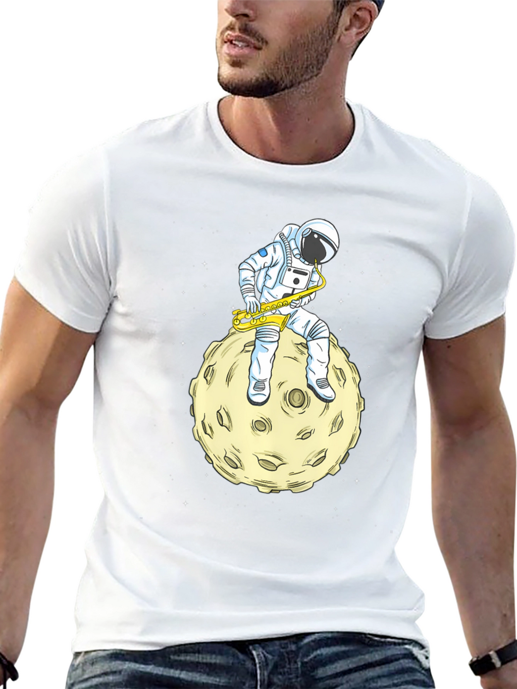Astronaut Sax Moon Black T-Shirt