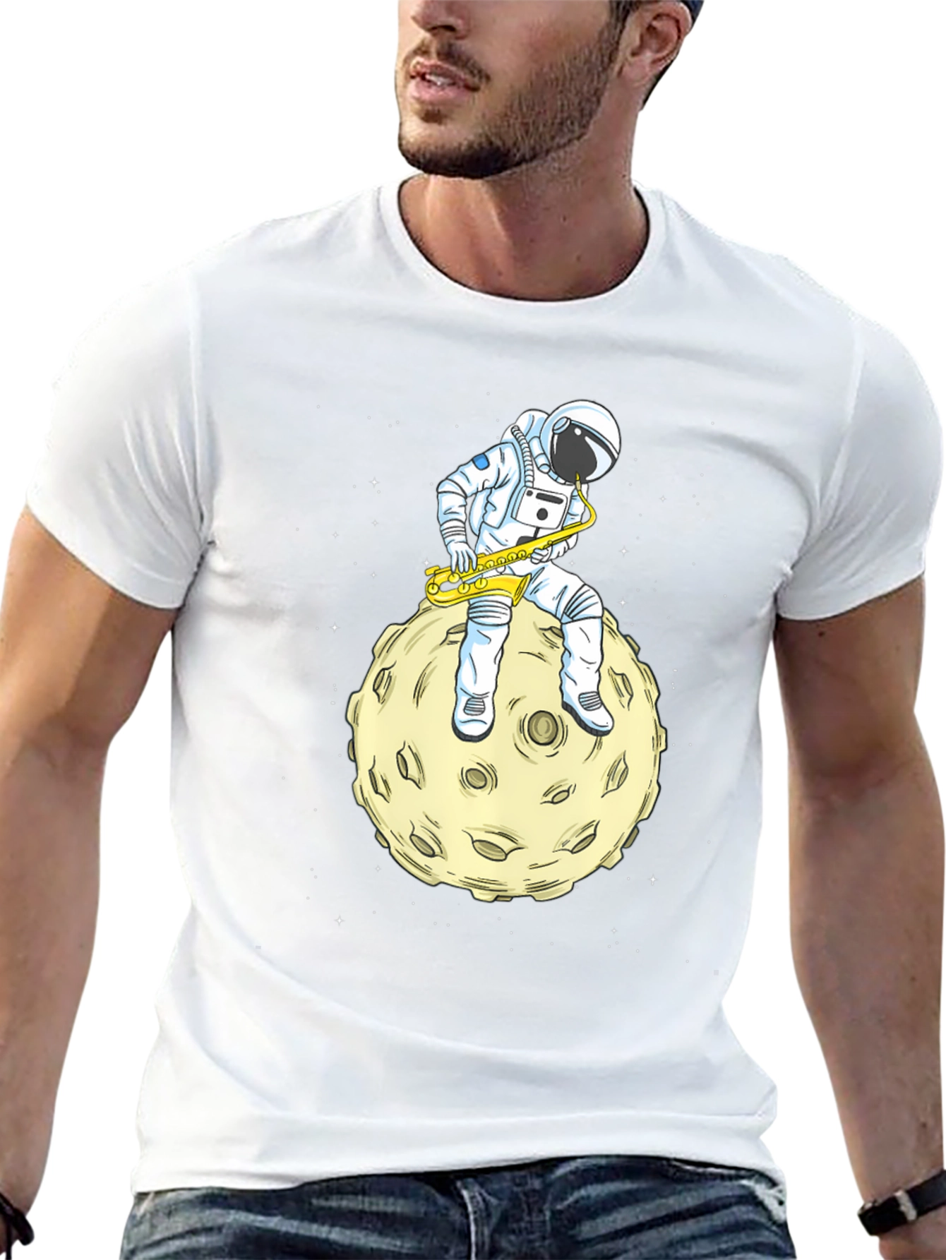 Astronaut Sax Moon Black T-Shirt