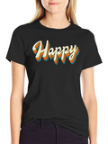 Retro Happy Graphic Tee - Black