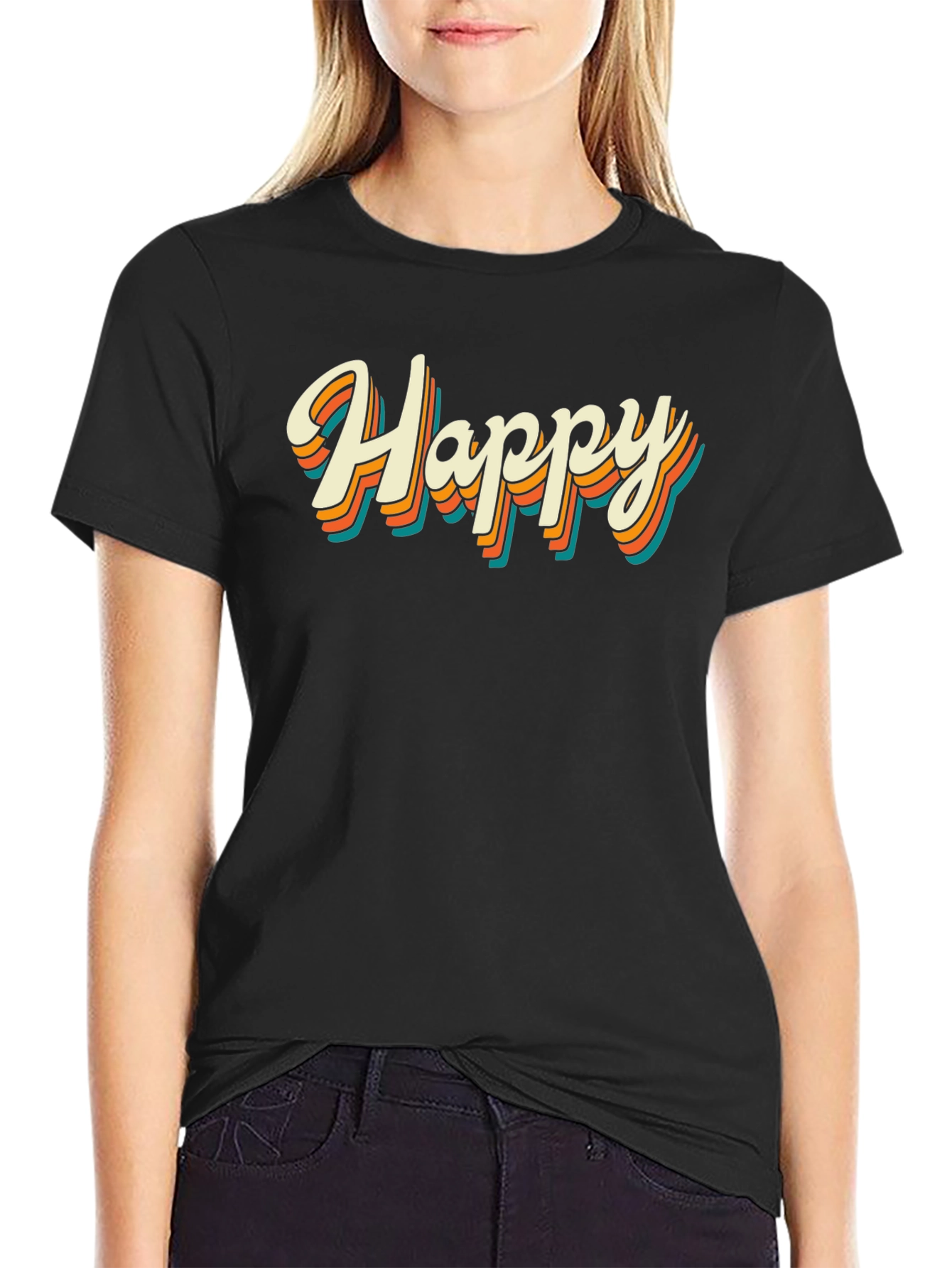 Retro Happy Graphic Tee - Black