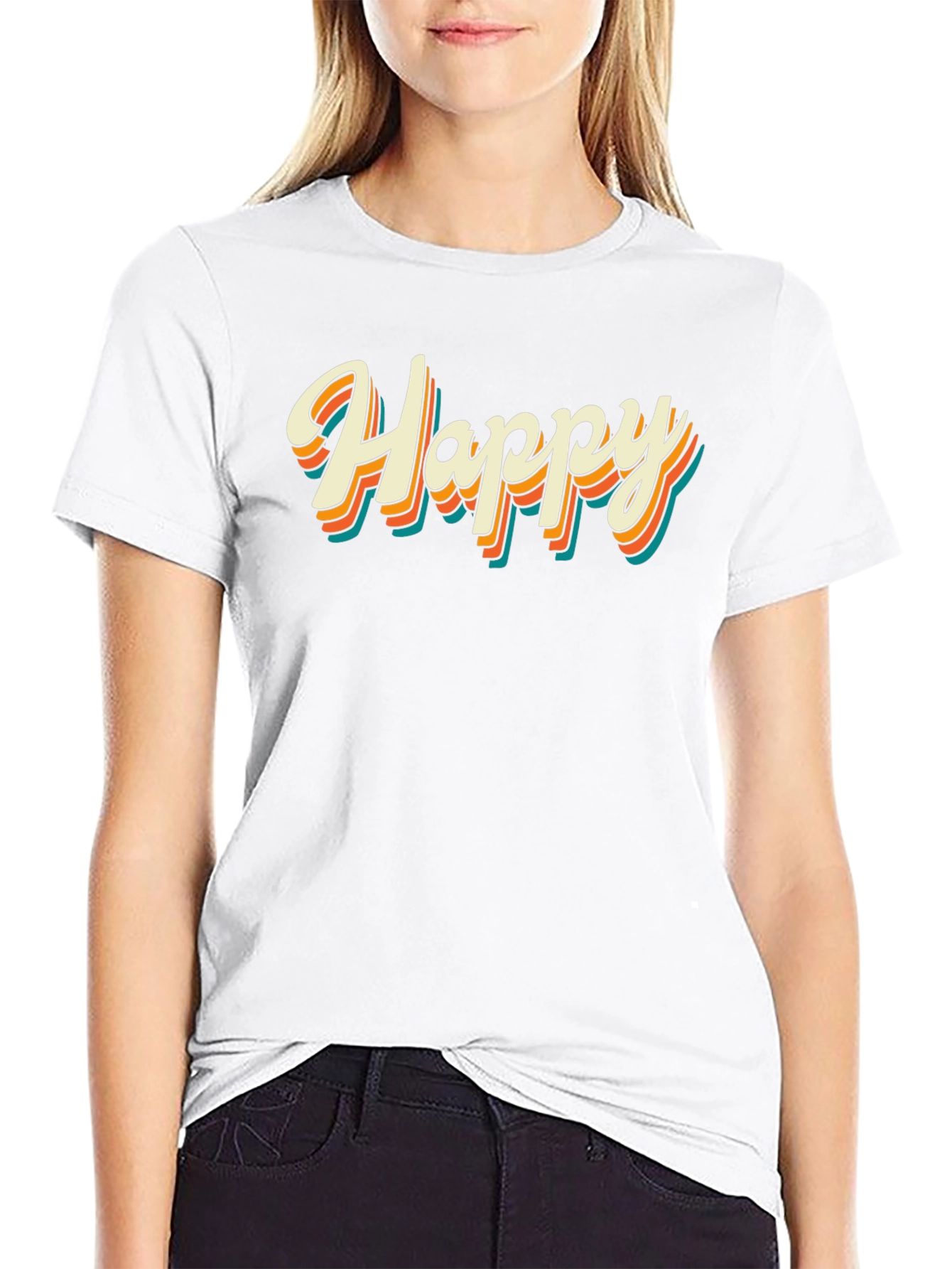 Retro Happy Graphic Tee - Black