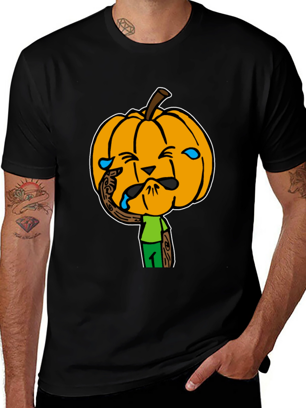 Crying Pumpkin Head Black T-Shirt