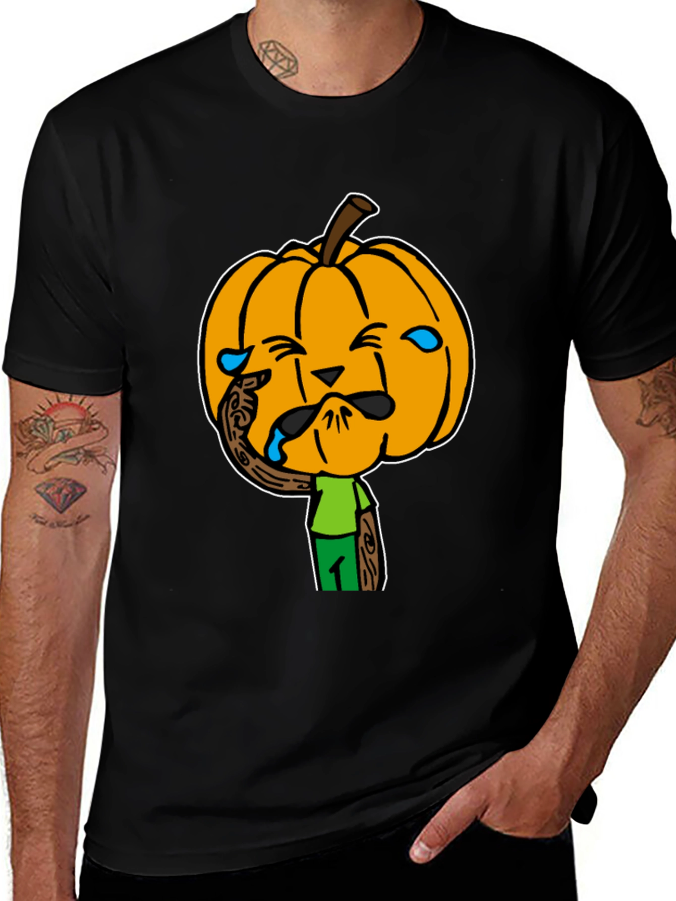 Crying Pumpkin Head Black T-Shirt