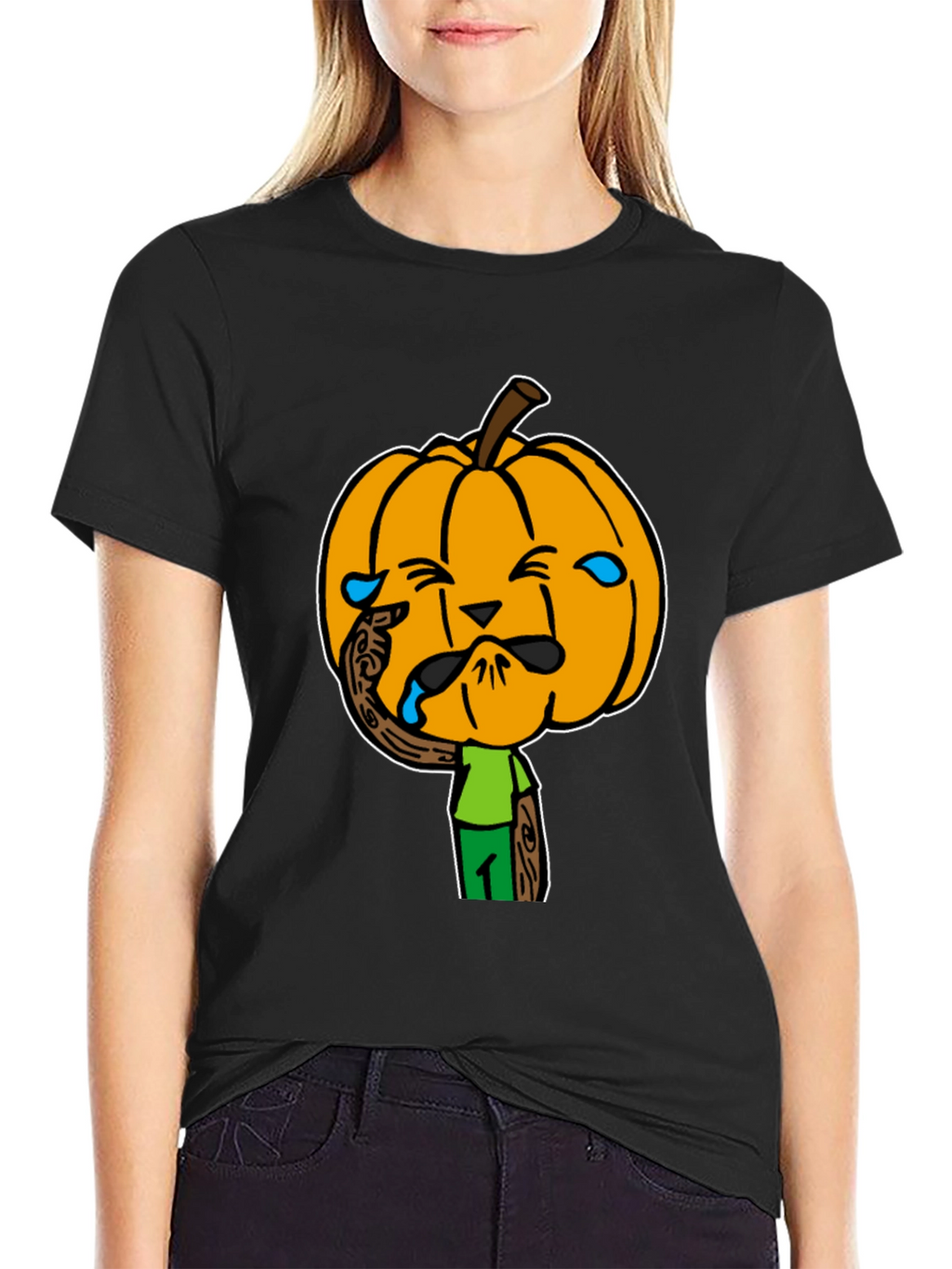 Crying Pumpkin Head Black T-Shirt