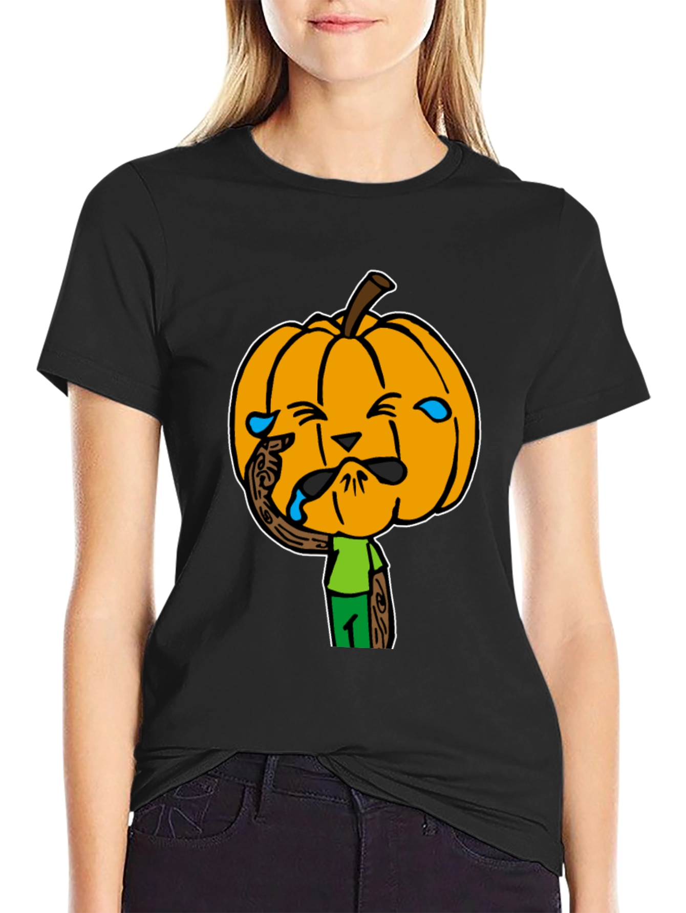 Crying Pumpkin Head Black T-Shirt