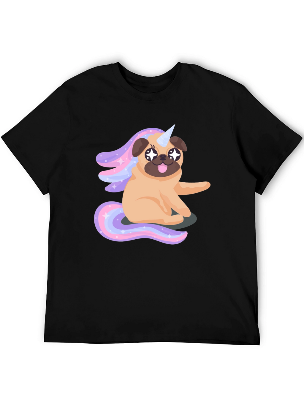 Unicorn Pug Mens Black T-Shirt
