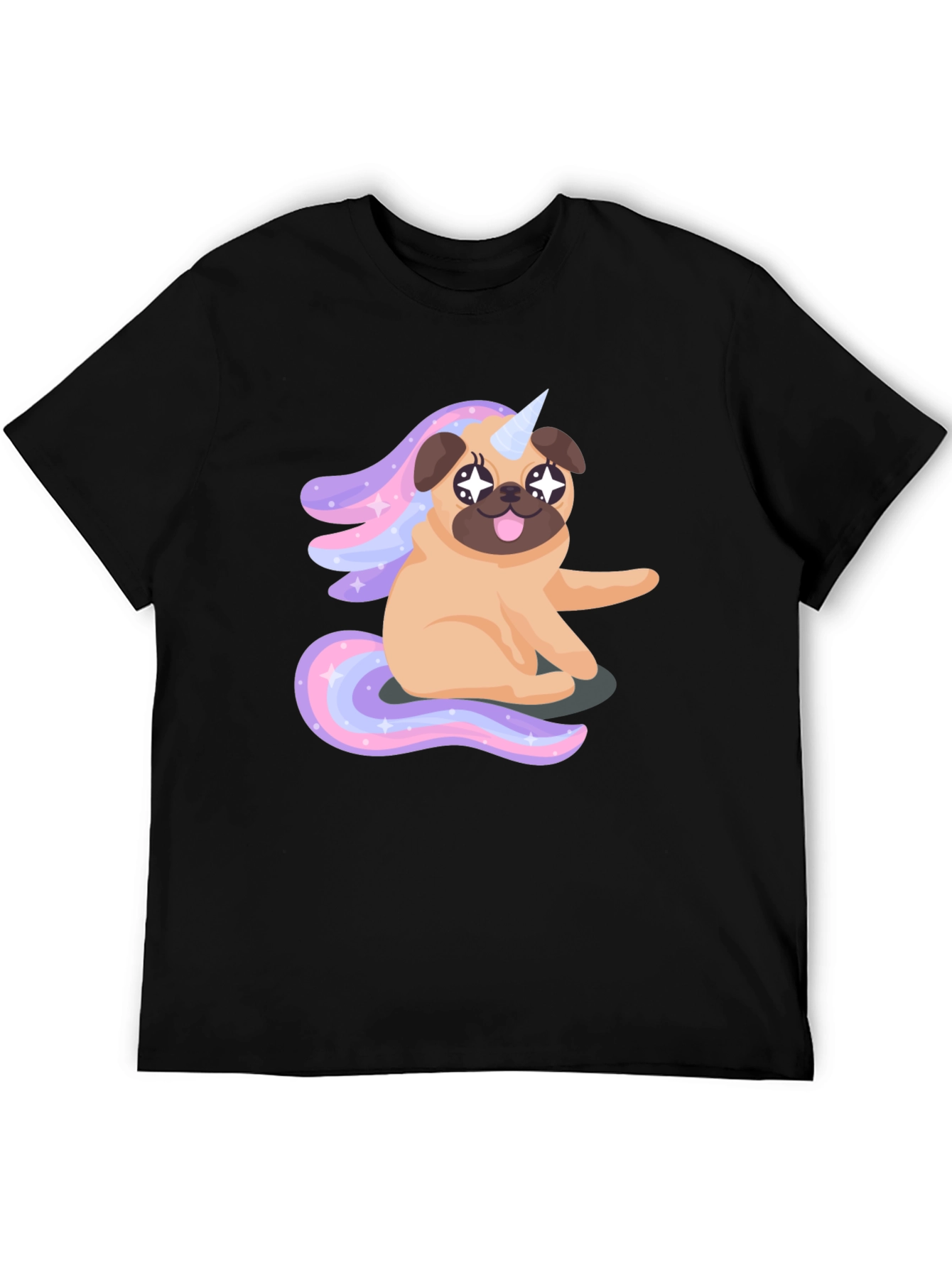 Unicorn Pug Mens Black T-Shirt