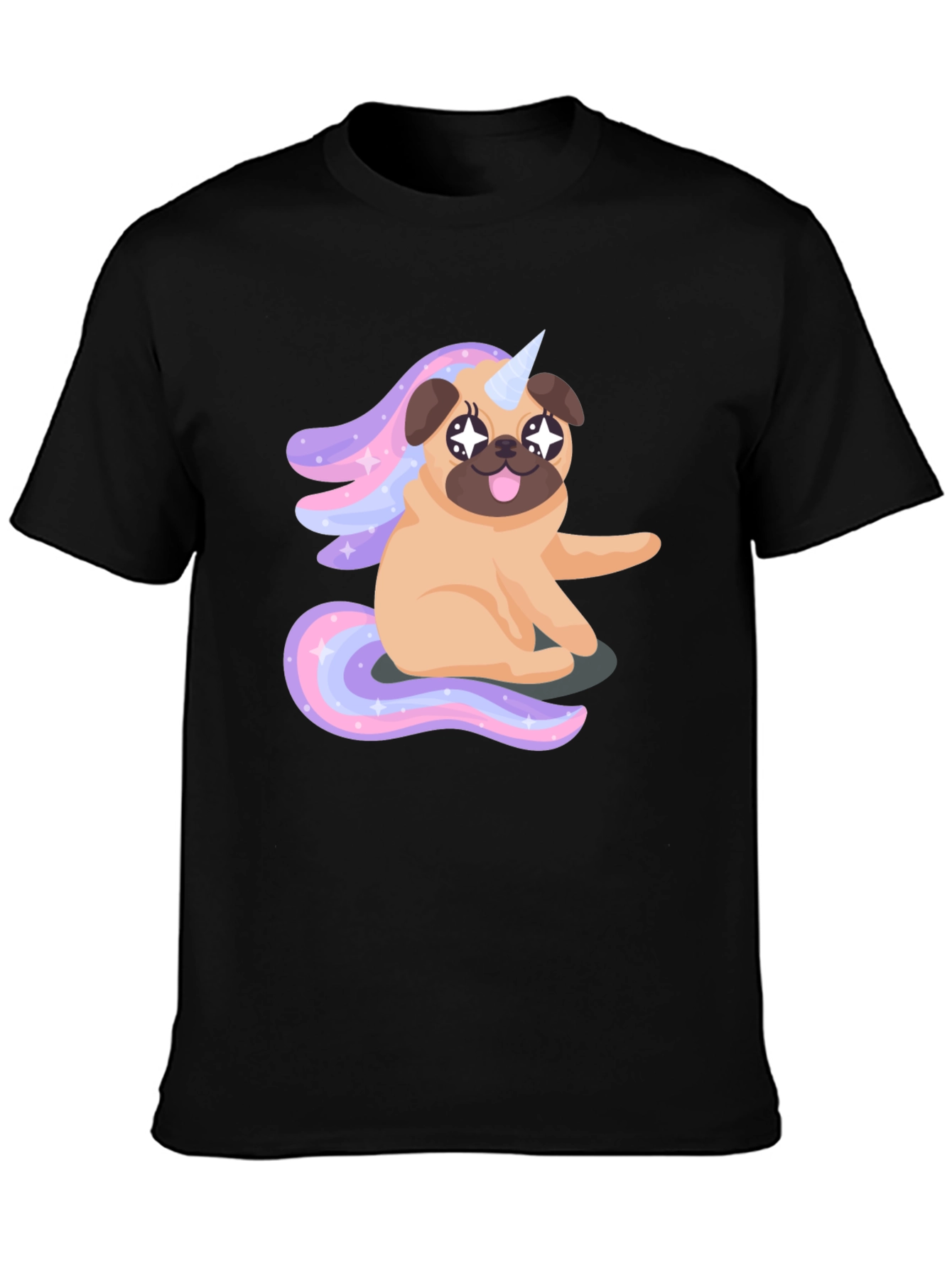 Unicorn Pug Mens Black T-Shirt
