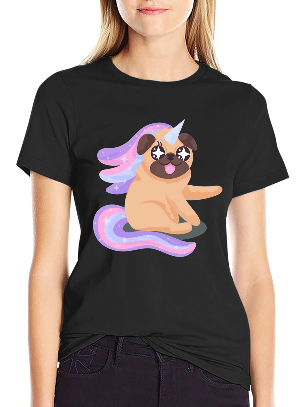 Unicorn Pug Mens Black T-Shirt