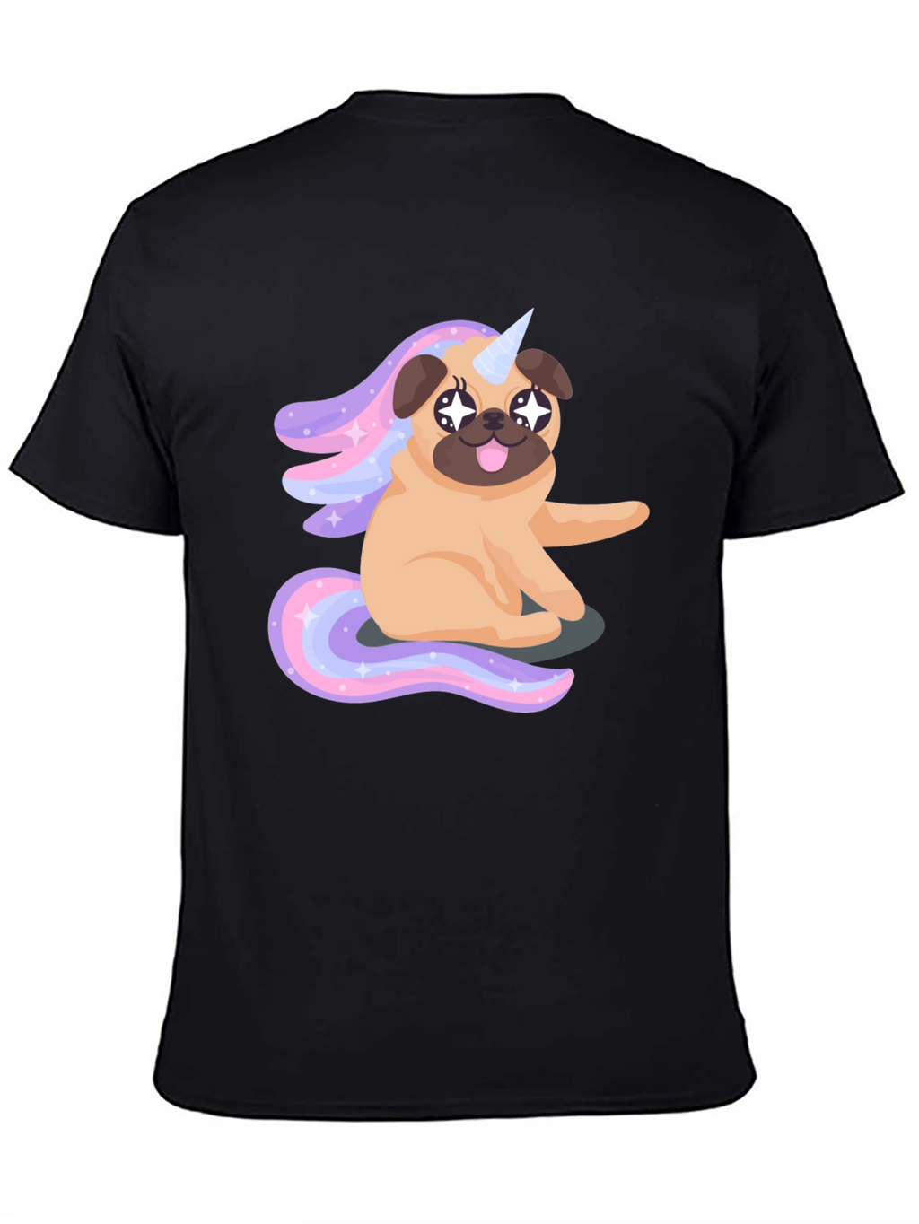 Unicorn Pug Mens Black T-Shirt