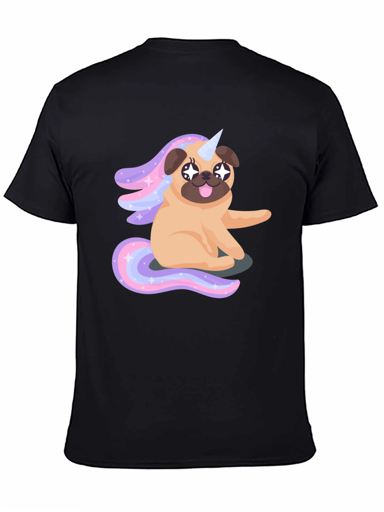 Unicorn Pug Mens Black T-Shirt