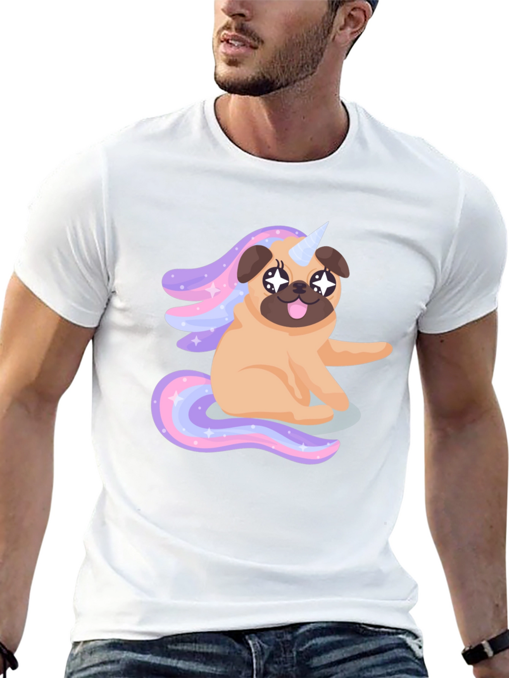 Unicorn Pug Mens Black T-Shirt