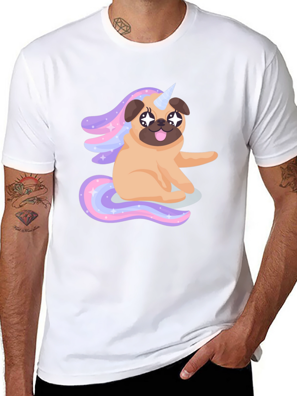 Unicorn Pug Mens Black T-Shirt