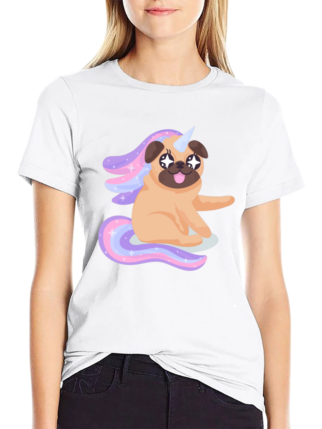Unicorn Pug Mens Black T-Shirt