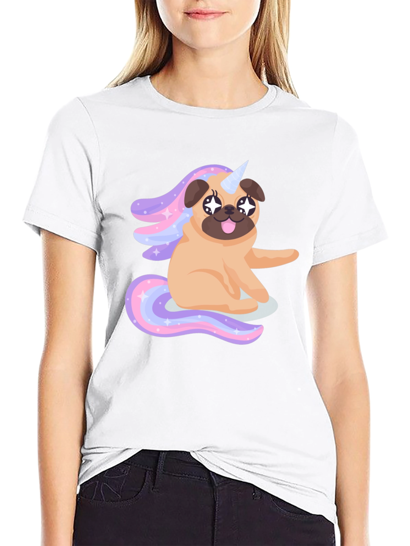 Unicorn Pug Mens Black T-Shirt