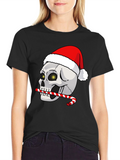 Festive Skull T-Shirt: Santa Hat & Candy Cane